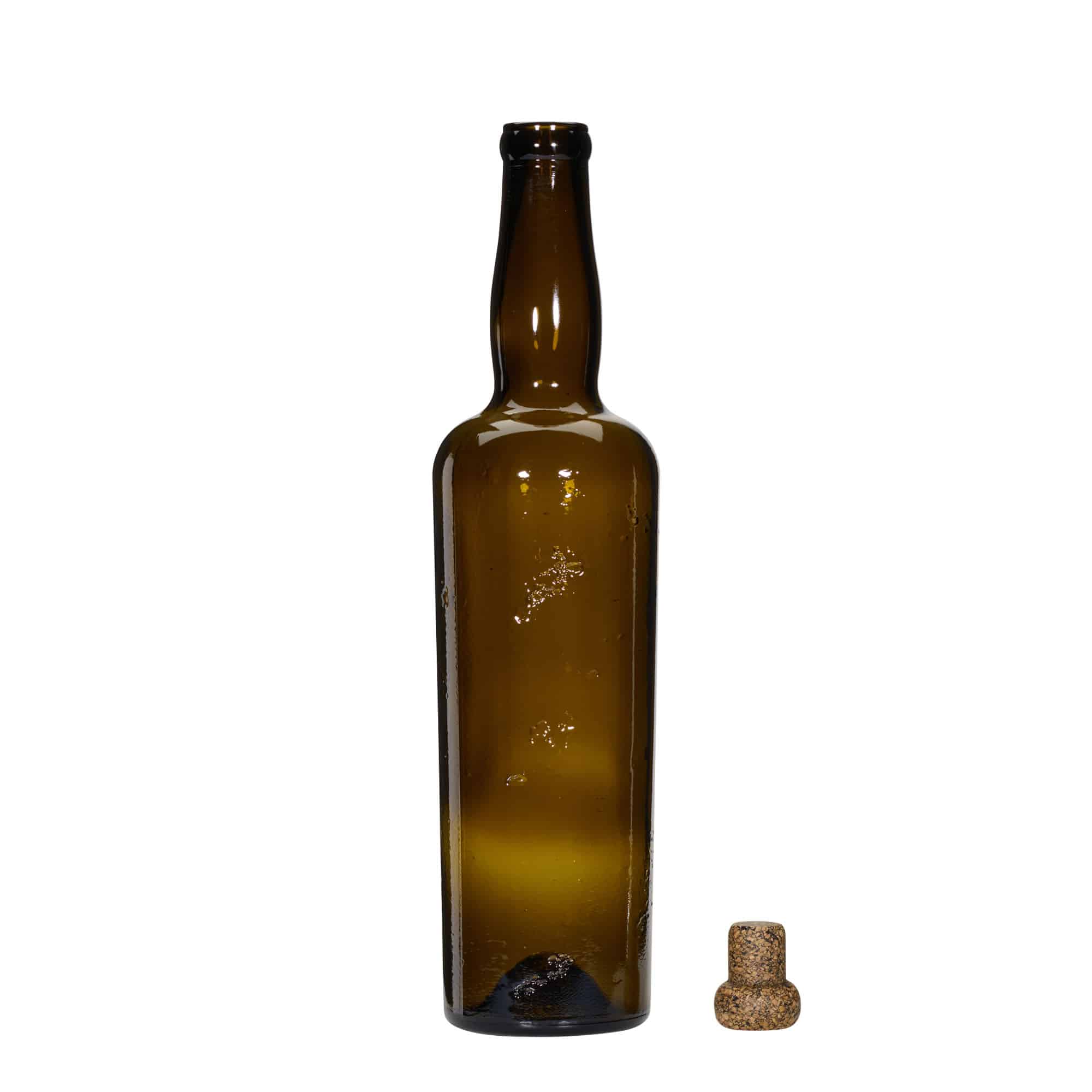 750 ml Άγρια Κατασκευασμένο Γυάλινο Μπουκάλι 'Siroco', καφέ, στόμιο: φελλός