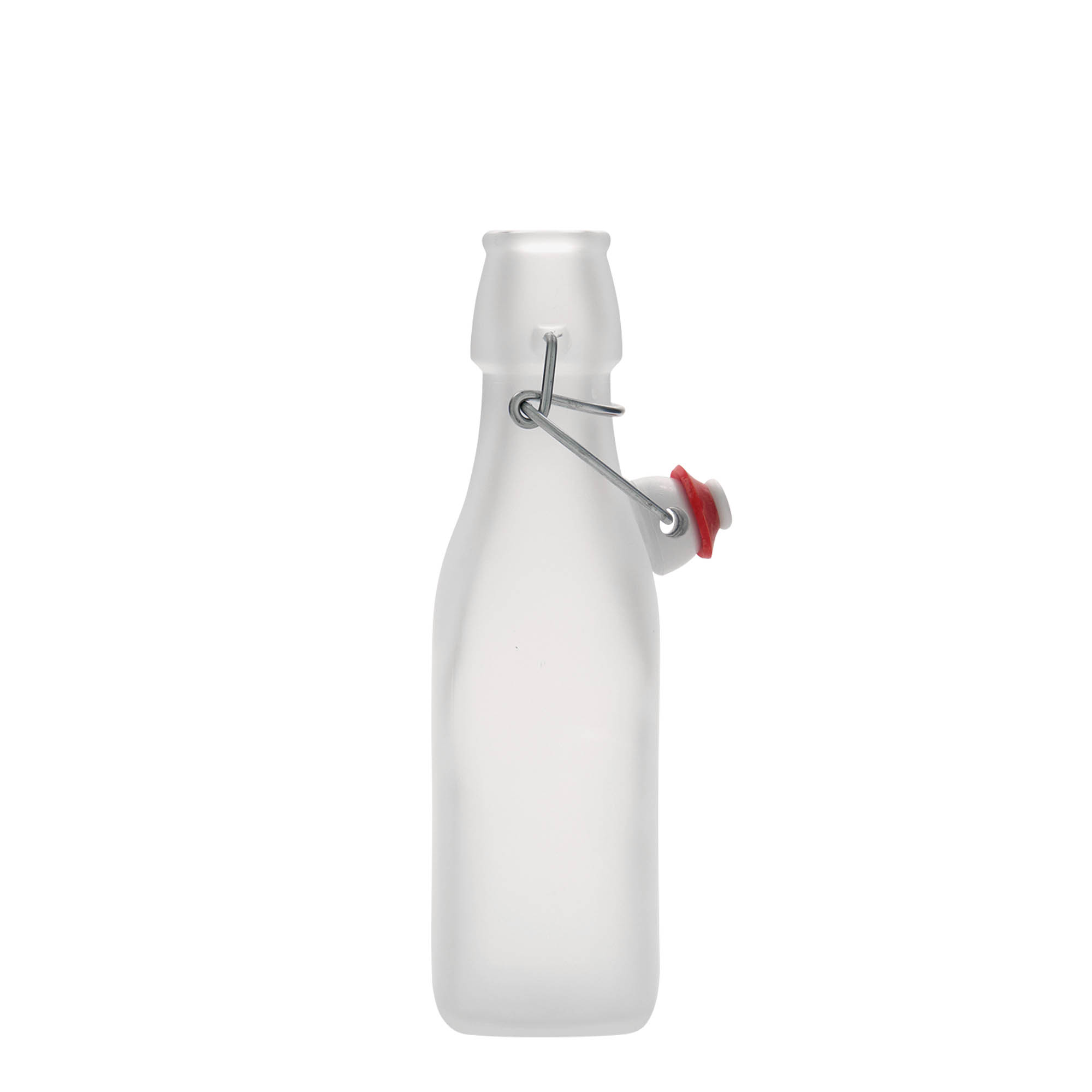 250 ml γυάλινο μπουκάλι 'Swing, τετράγωνο, λευκό, στόμιο: κλείσιμο με μπρούτζινο κλιπ