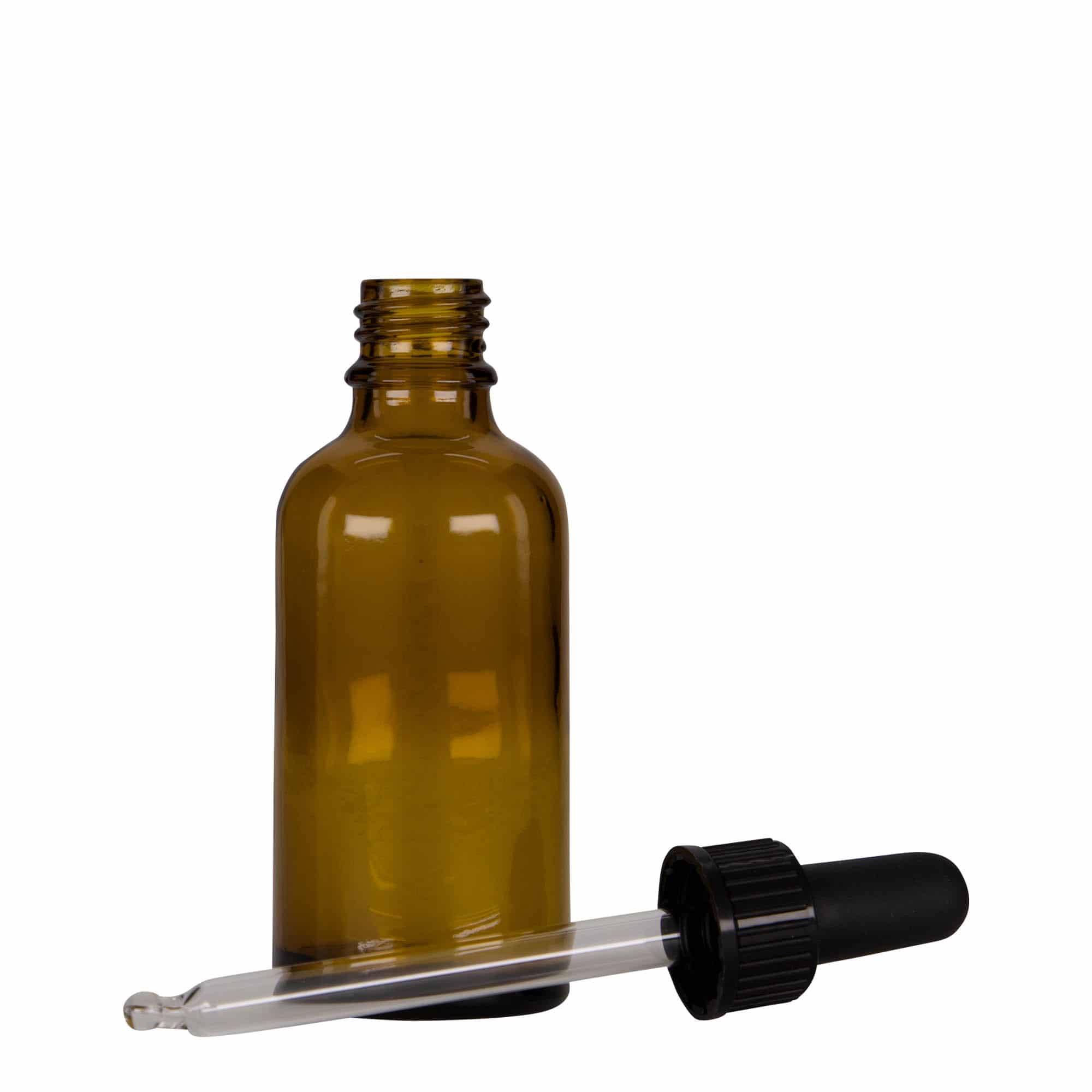 50 ml φιαλίδιο με σταγονόμετρο, ιατρικό, γυάλινο, καφέ-μαύρο, στόμιο: DIN 18