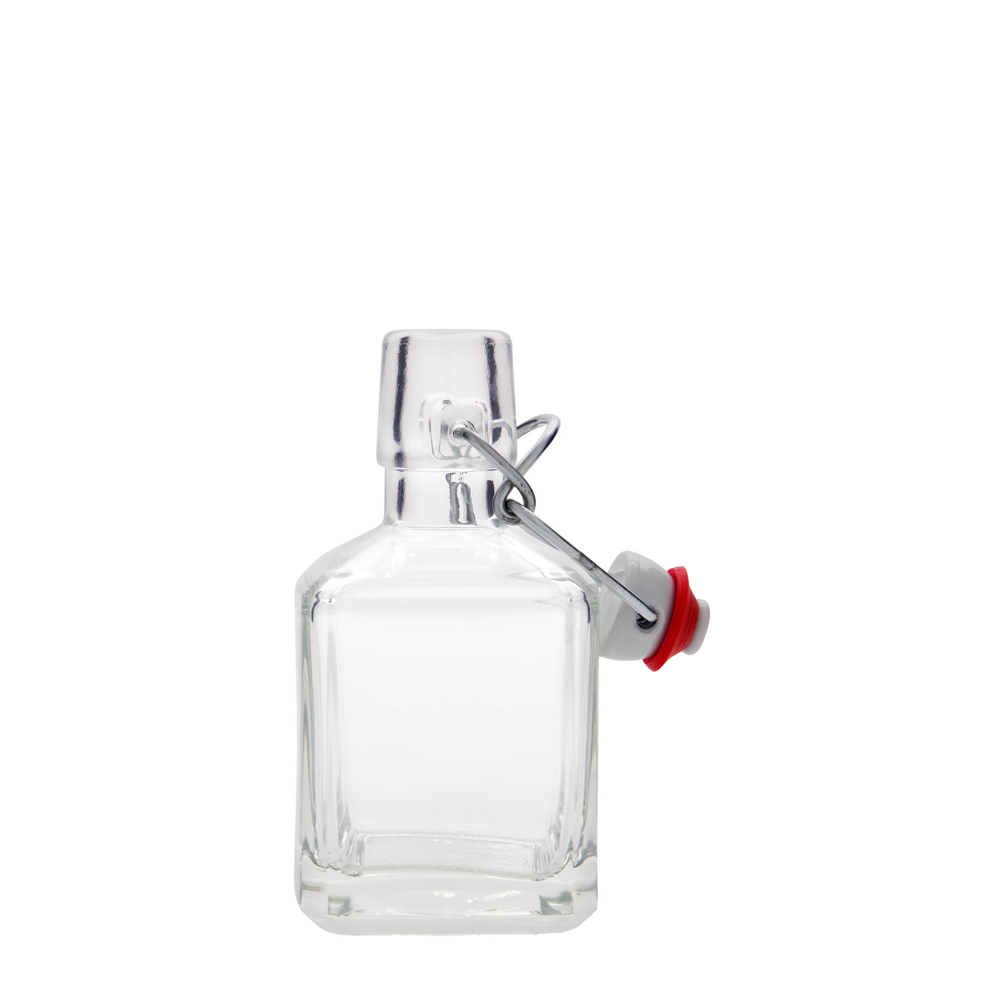 200 ml γυάλινο μπουκάλι 'Kubica', τετράγωνο, στόμιο: κλείσιμο με μεταλλικό κλιπ