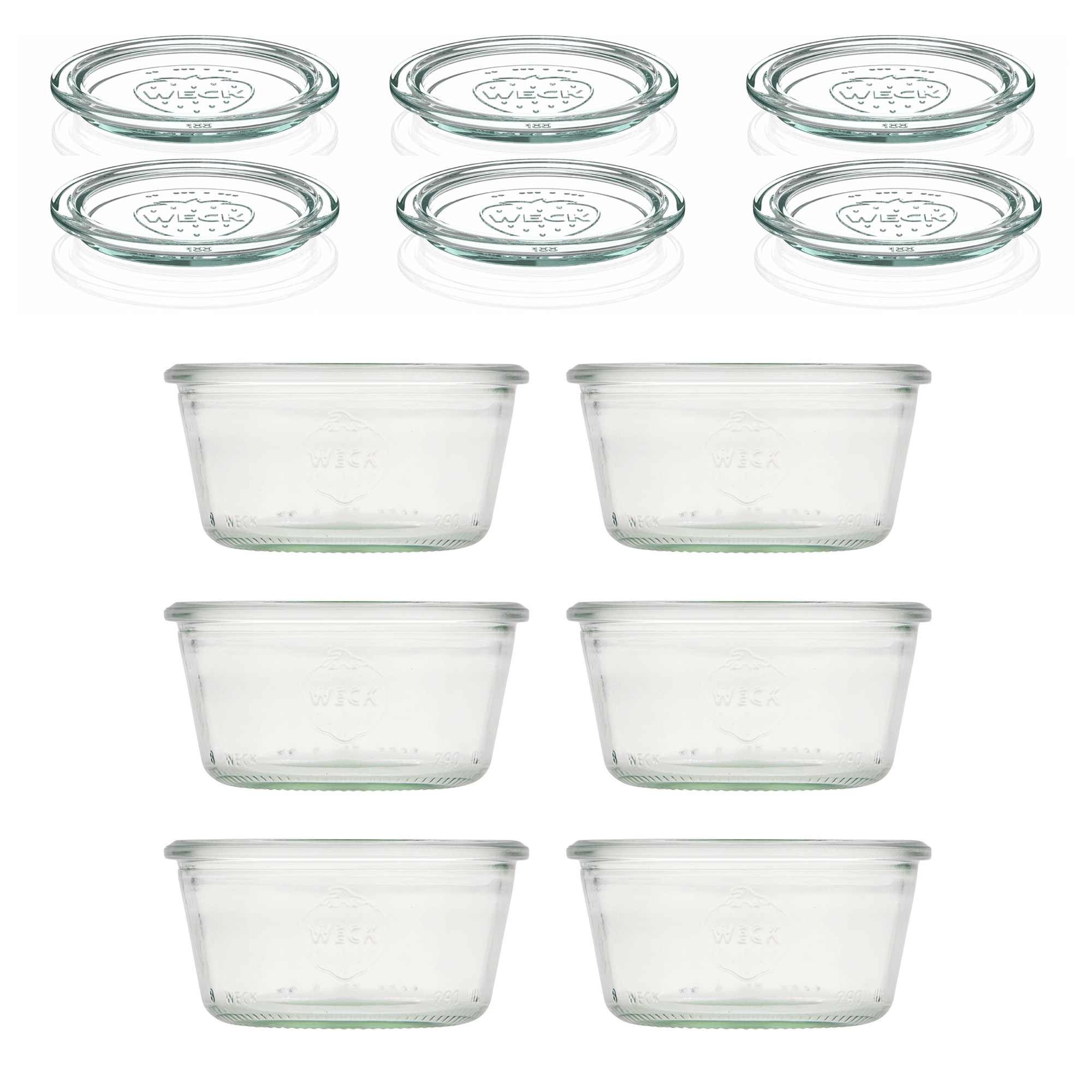 6x Χαμηλό κυλινδρικό βάζο WECK 290 ml με γυάλινο καπάκι RR 100