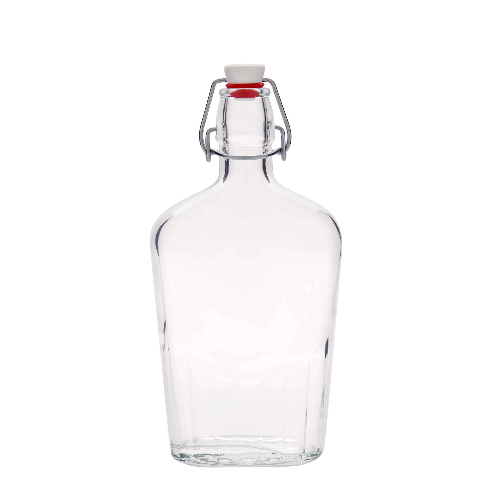 500 ml γυάλινο μπουκάλι 'Fiaschetta', οβάλ, στόμιο: κούμπωμα με μπρούτζινο κλιπ