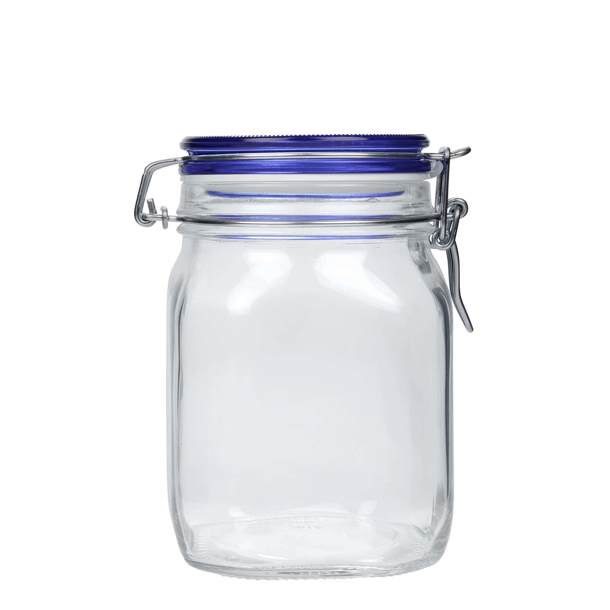 1.000 ml γυάλινο βάζο με σύρμα κλεισίματος 'Fido' μπλε καπάκι, τετράγωνο, στόμιο: κλείσιμο με σύρμα