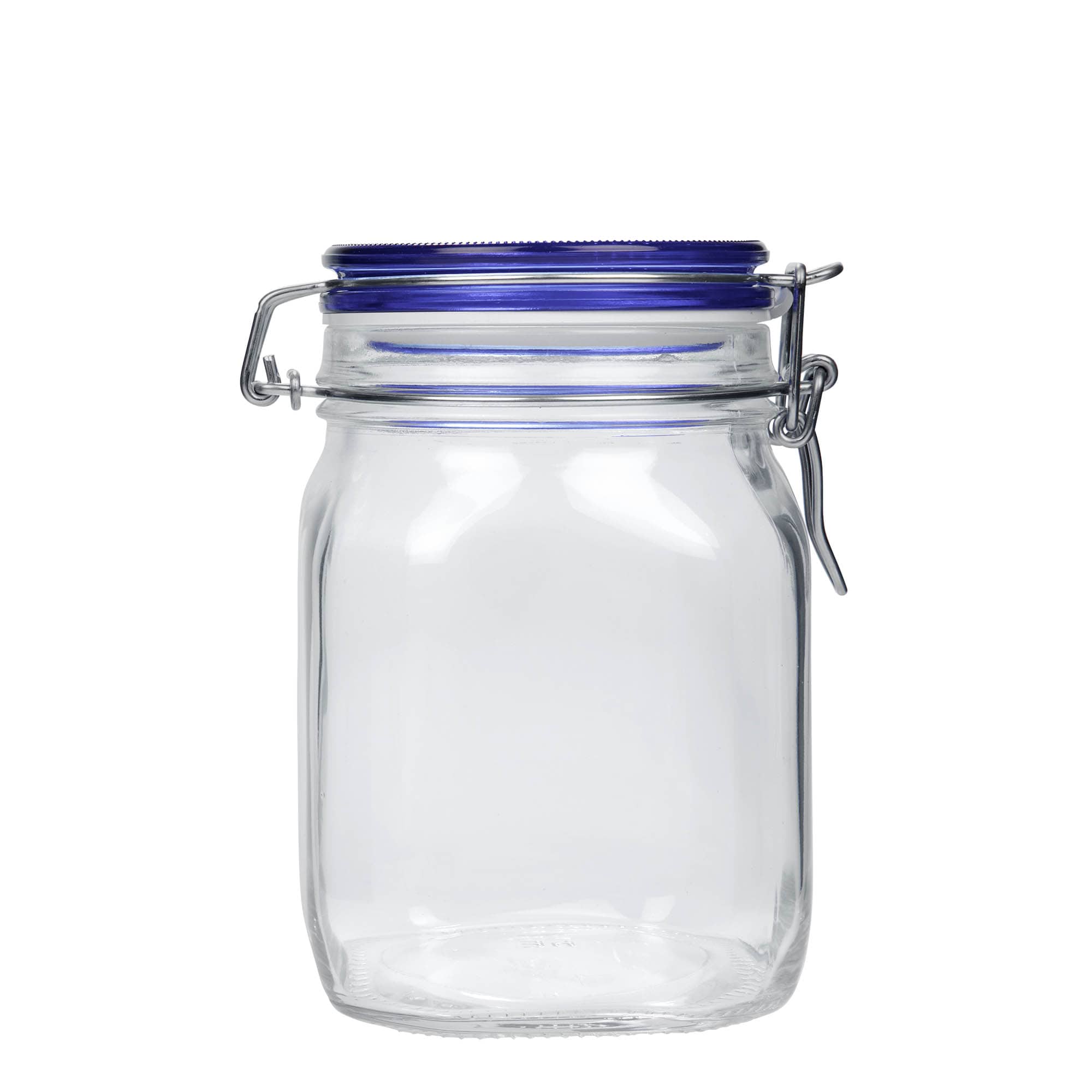1.000 ml γυάλινο βάζο με σύρμα κλεισίματος 'Fido' μπλε καπάκι, τετράγωνο, στόμιο: κλείσιμο με σύρμα