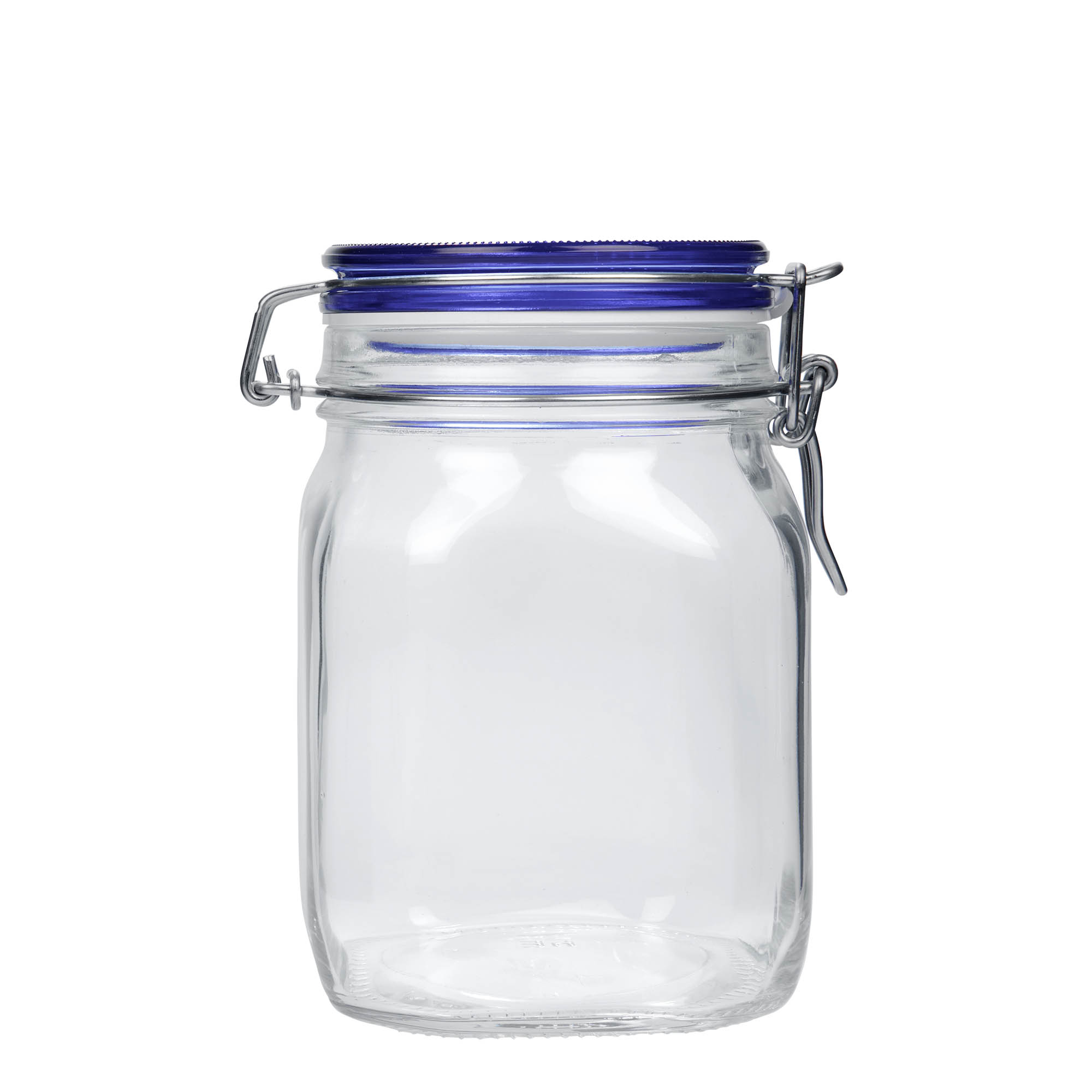 1.000 ml γυάλινο βάζο με σύρμα κλεισίματος 'Fido' μπλε καπάκι, τετράγωνο, στόμιο: κλείσιμο με σύρμα 1.000 ml γυάλινο βάζο με σύρμα κλεισίματος 'Fido' μπλε καπάκι, τετράγωνο, στόμιο: κλείσιμο με σύρμα