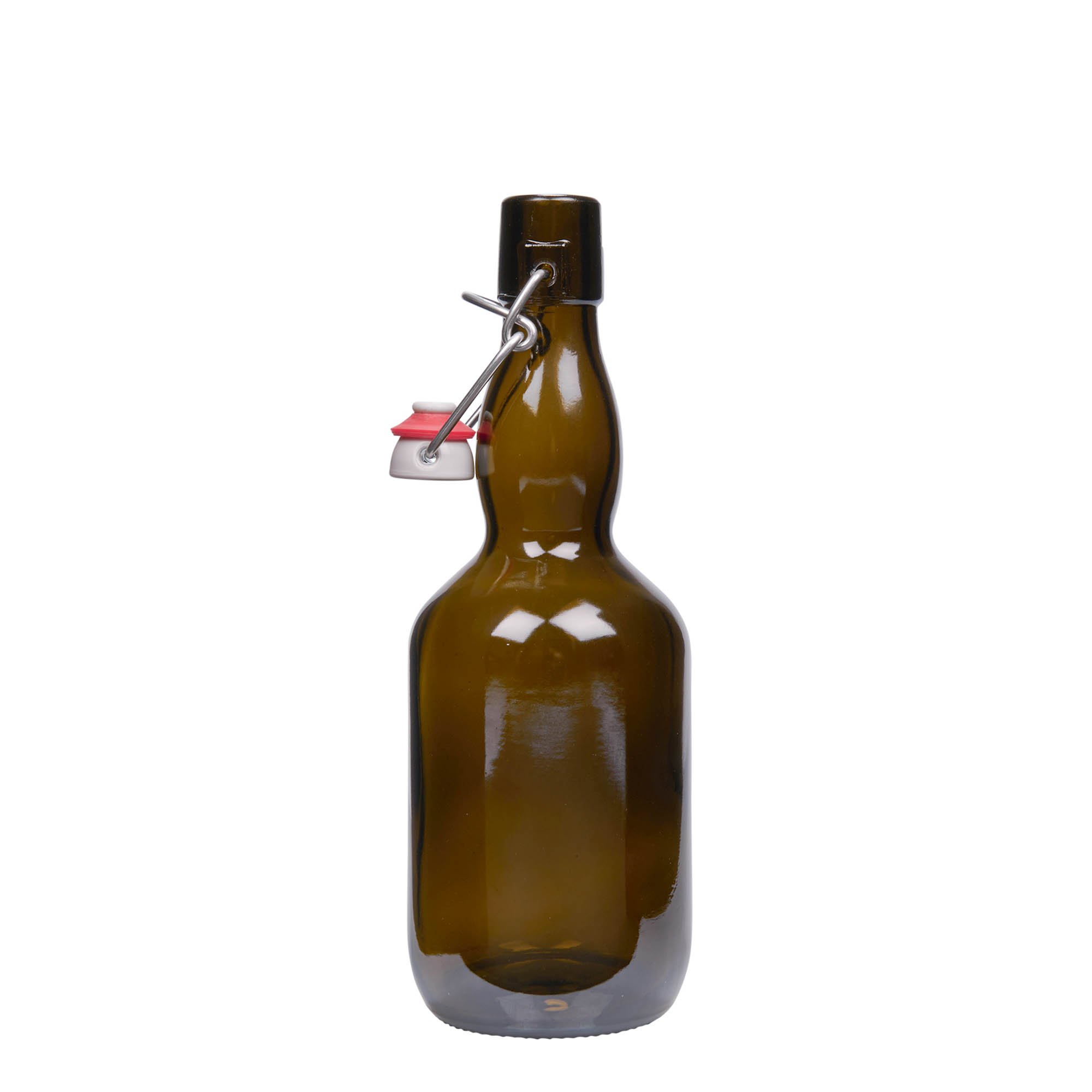 500 ml μπουκάλι μπύρας με λαιμό τύπου Kropfhals, γυαλί, παλαιωμένο πράσινο, στόμιο: κούμπωμα με μανταλάκι