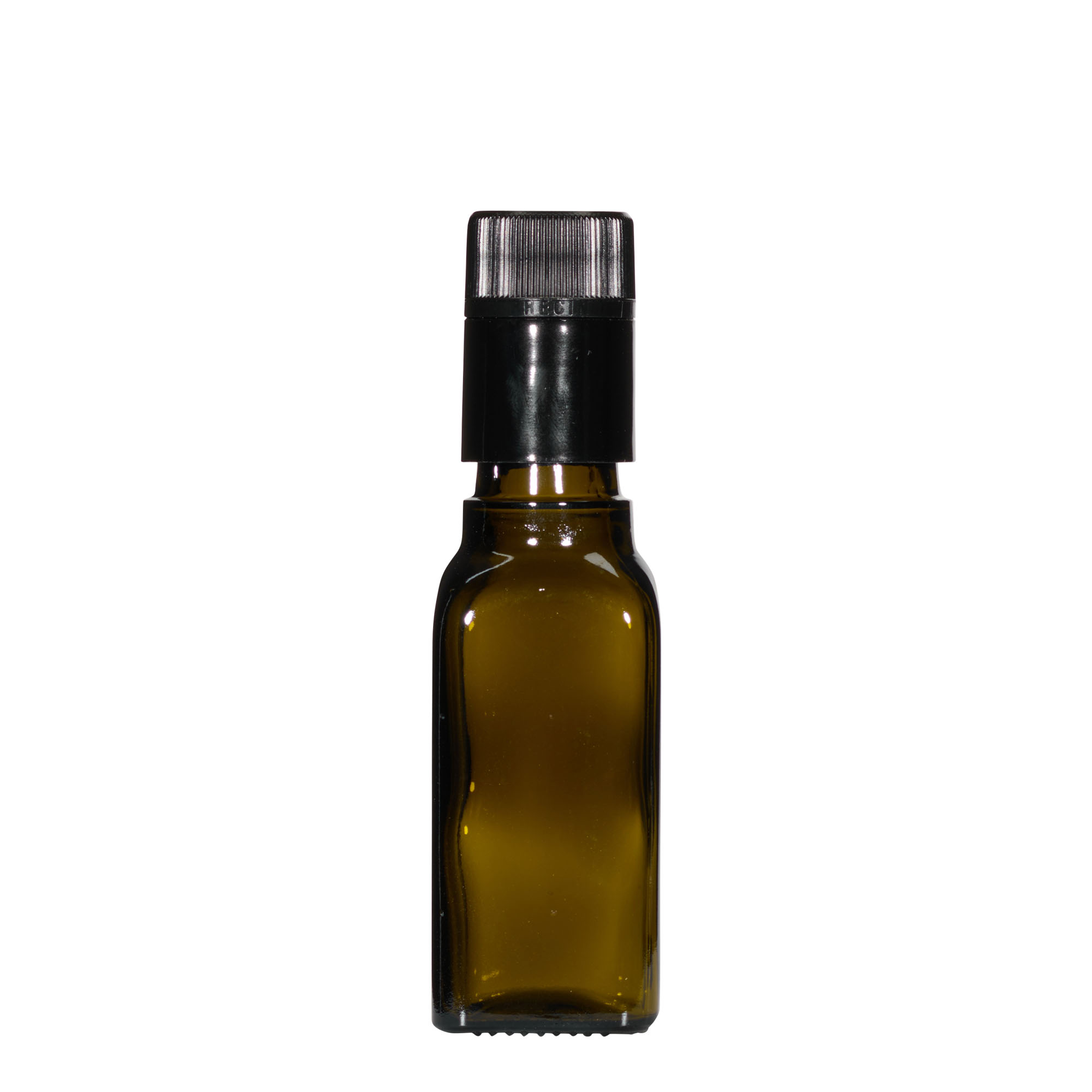 100 ml μπουκάλι ξυδιού/λαδιού 'Quadra', γυαλί, τετράγωνο, παλαιωμένο πράσινο, στόμιο: DOP