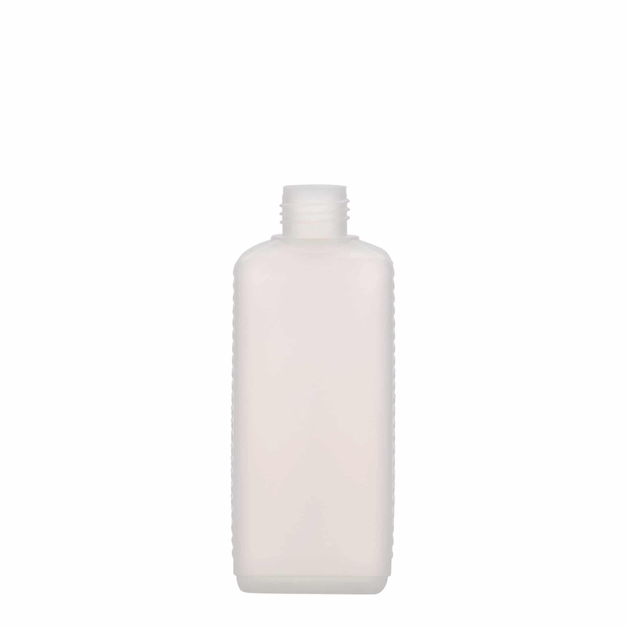 Ορθογώνιο μπουκάλι 250 ml, πλαστικό HDPE, φυσικό χρώμα, στόμιο: DIN 25 EPE