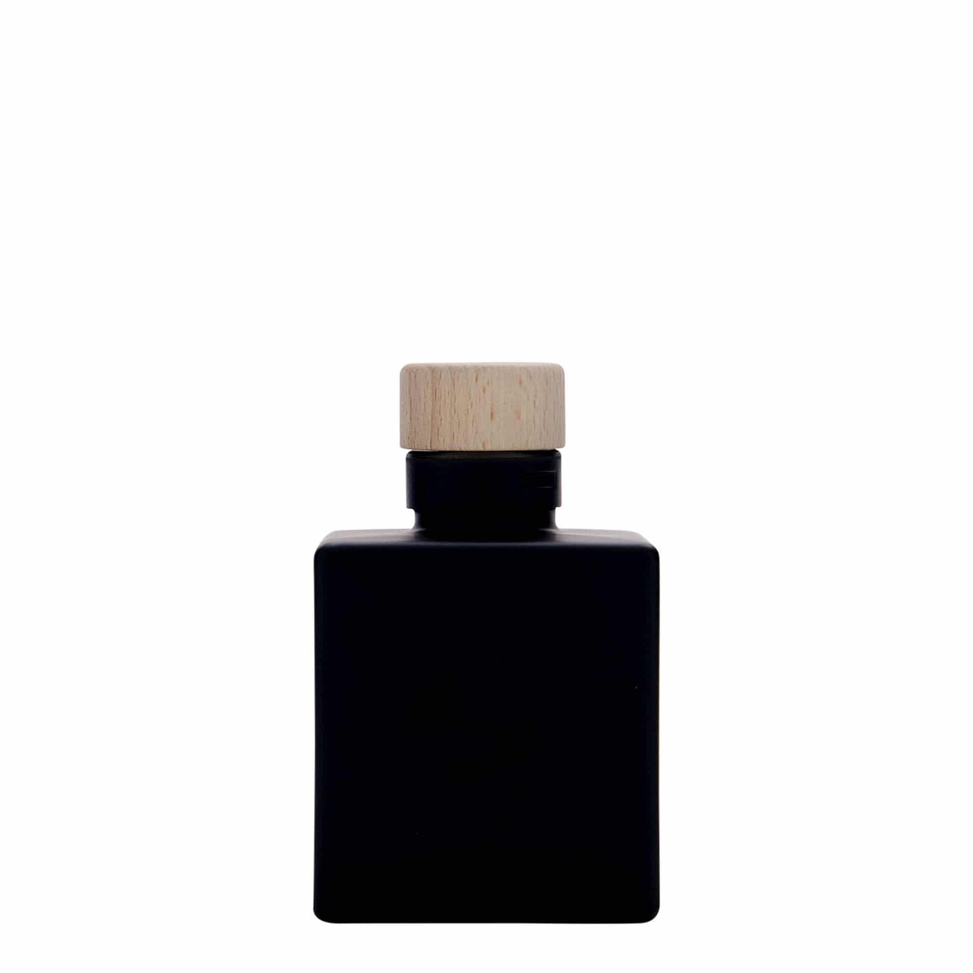 100 ml γυάλινο μπουκάλι 'Cube', τετράγωνο, μαύρο, στόμιο: φελλός