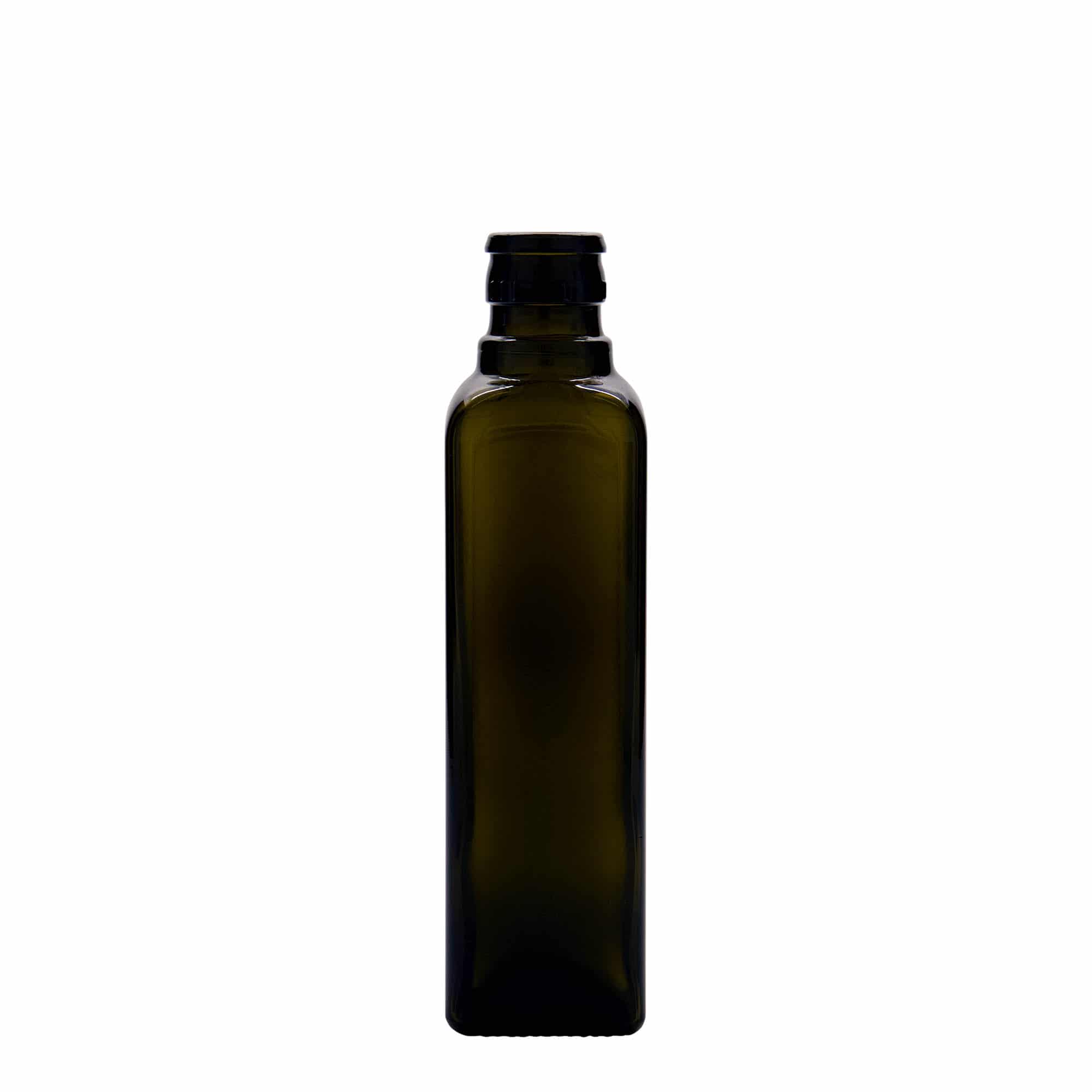 Μπουκάλι για ξίδι/λάδι 'Quadra' 250 ml, γυάλινο, τετράγωνο, πράσινο αντικέ, στόμιο: DOP