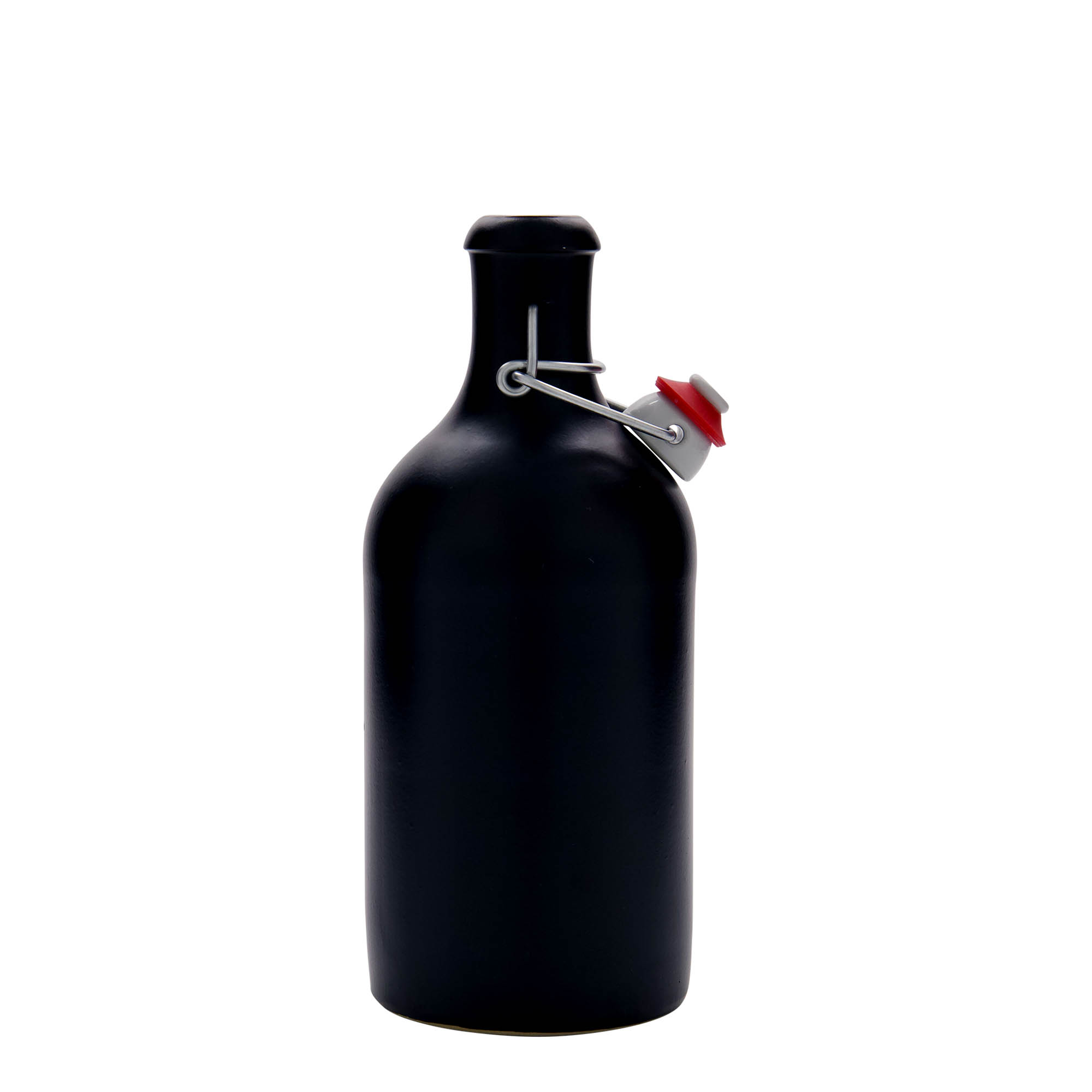 500 ml πιθάρι για κρασί, από πέτρινο σμάλτο, μαύρο, στόμιο: κλείσιμο με μεταλλικό κρίκο