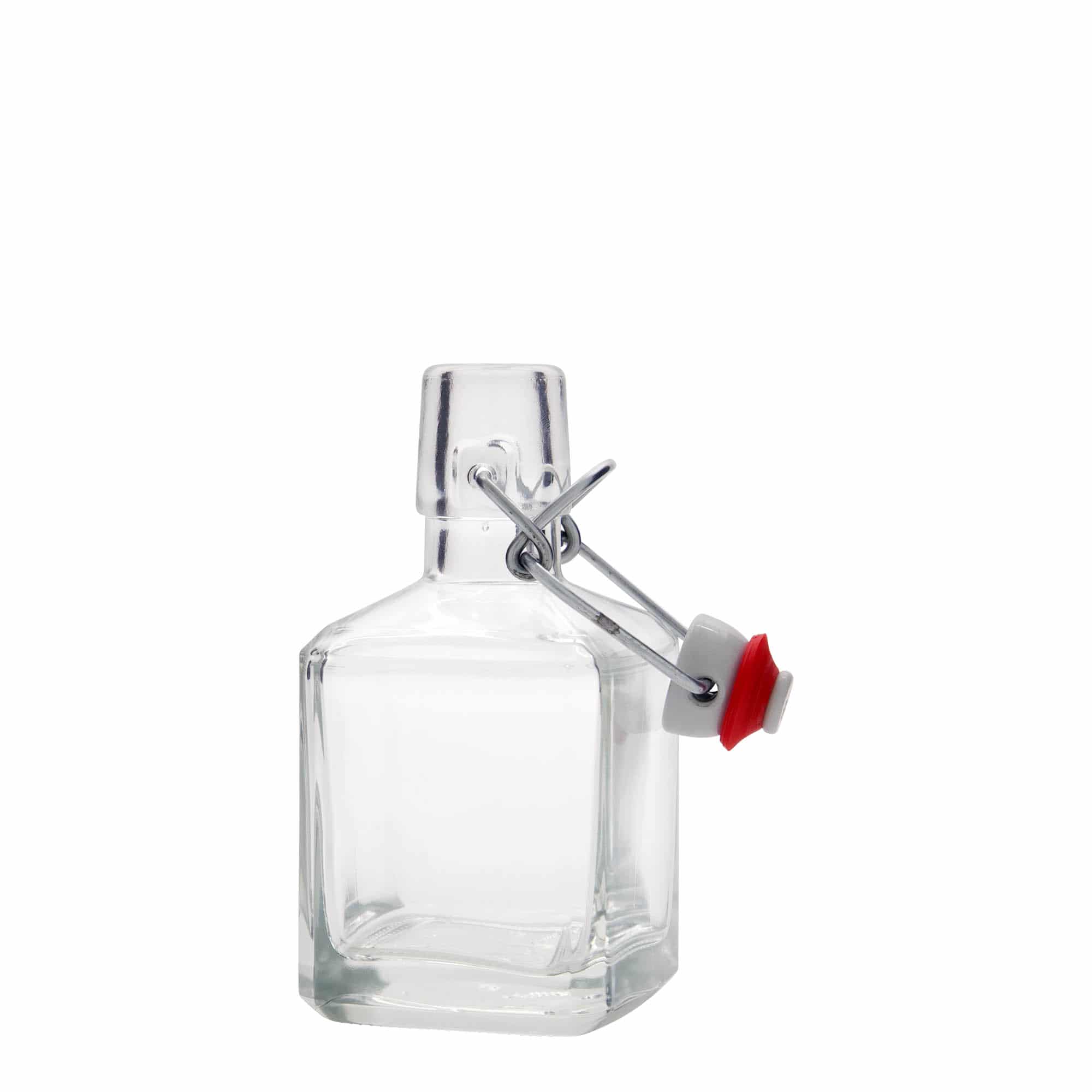 200 ml γυάλινο μπουκάλι 'Kubica', τετράγωνο, στόμιο: κλείσιμο με μεταλλικό κλιπ
