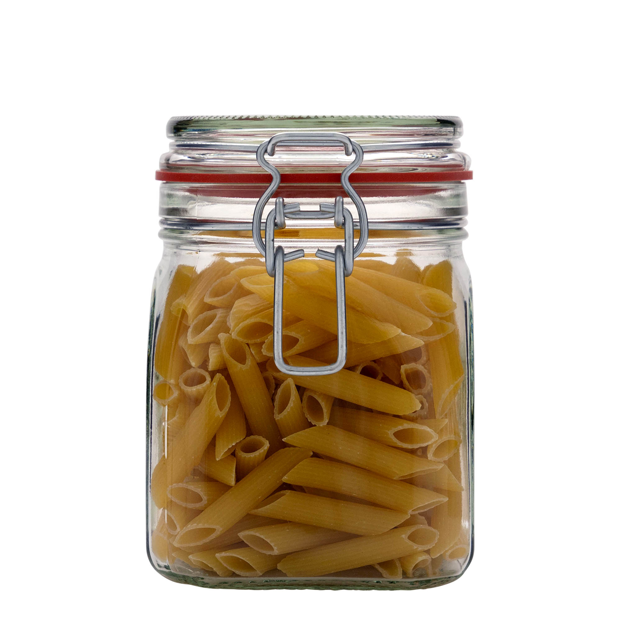 900 ml γυάλινο βάζο με μεταλλικό κλιπ, τετράγωνο, στόμιο: κλείσιμο με μεταλλικό κλιπ