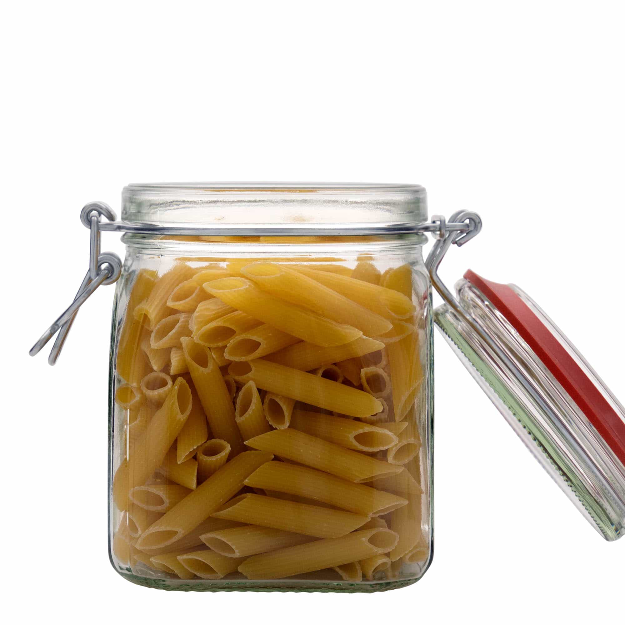 900 ml γυάλινο βάζο με μεταλλικό κλιπ, τετράγωνο, στόμιο: κλείσιμο με μεταλλικό κλιπ