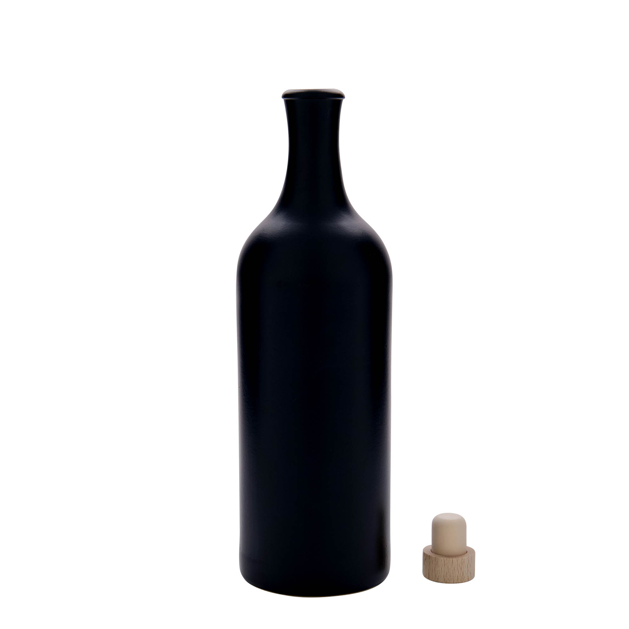750 ml βάζο με μακρύ λαιμό, από πέτρινο σκεύος, μαύρο, στόμιο: φελλός