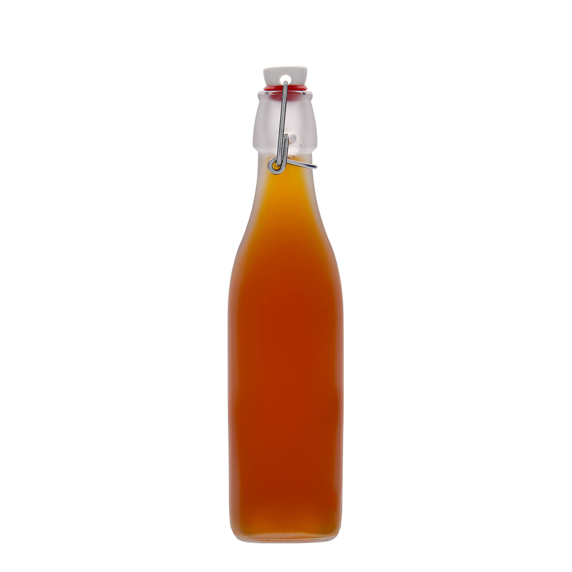 500 ml γυάλινο μπουκάλι 'Swing, τετράγωνο, λευκό, στόμιο: κλείσιμο με μπρούτζινο κρίκο