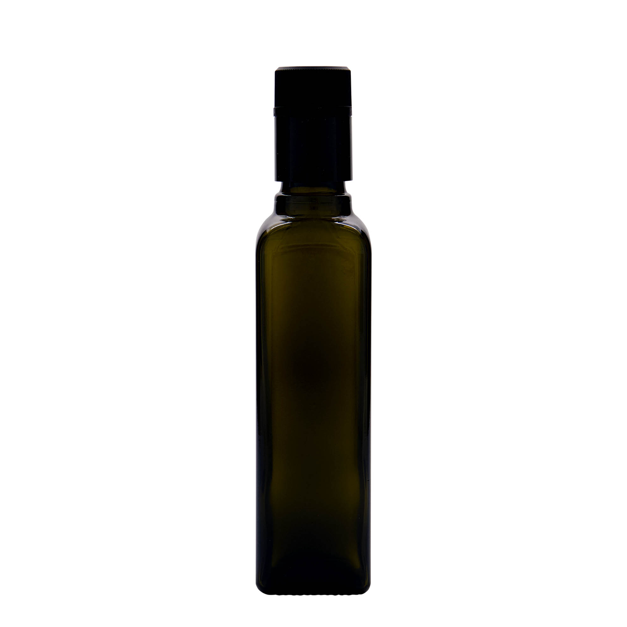 250 ml μπουκάλι ξυδιού/λαδιού 'Quadra', γυαλί, τετράγωνο, παλαιωμένο πράσινο, στόμιο: DOP