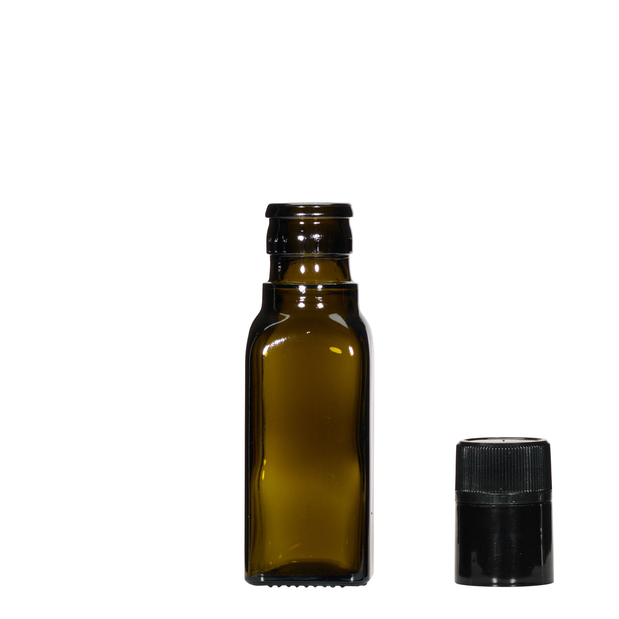 100 ml μπουκάλι ξυδιού/λαδιού 'Quadra', γυαλί, τετράγωνο, παλαιωμένο πράσινο, στόμιο: DOP