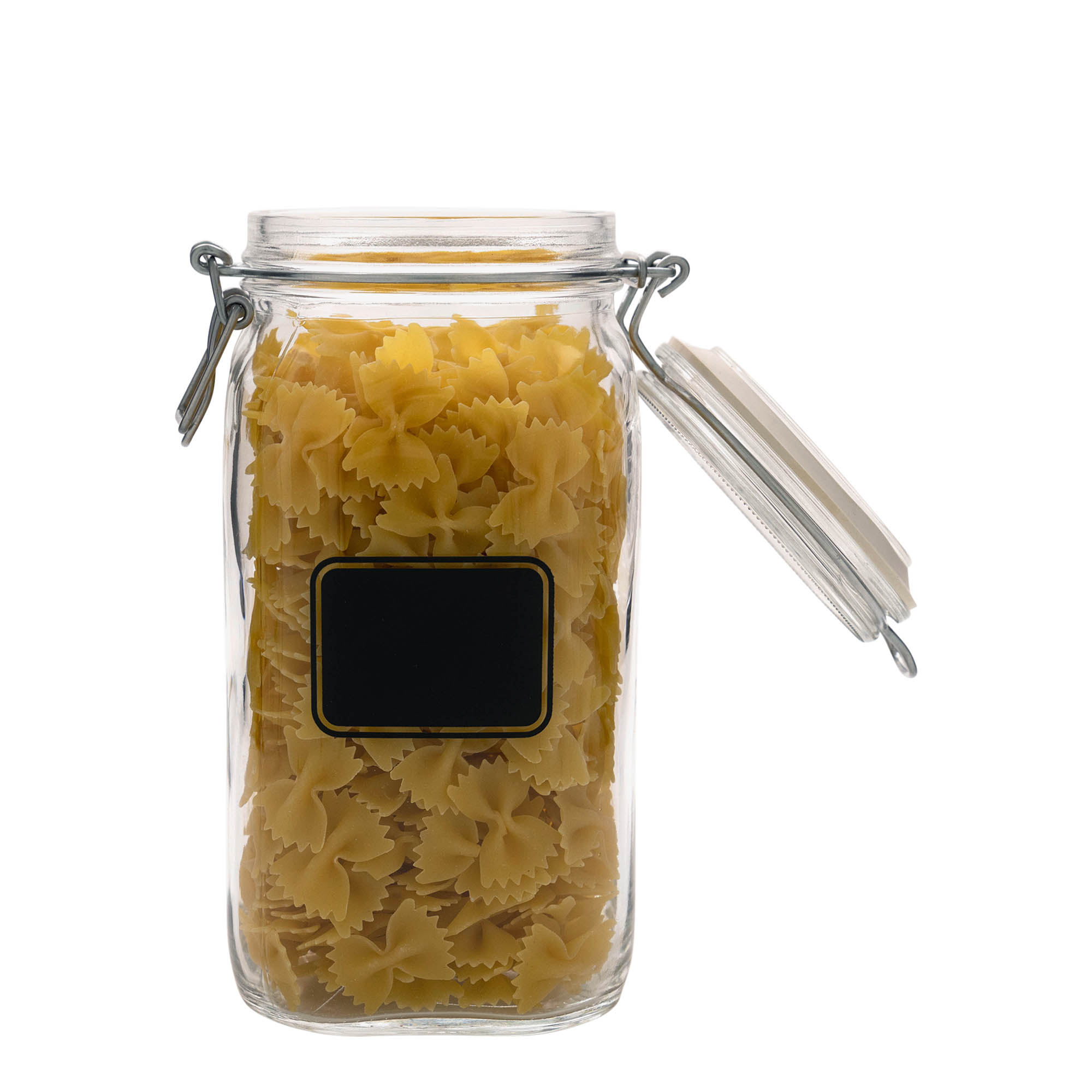 1.500 ml γυάλινο βάζο με μεταλλικό κλείστρο 'Fido', σχέδιο: πεδίο ετικέτας, τετράγωνο, στόμιο: μεταλλικό κλείστρο με σύρμα 1.500 ml γυάλινο βάζο με μεταλλικό κλείστρο 'Fido', σχέδιο: πεδίο ετικέτας, τετράγωνο, στόμιο: μεταλλικό κλείστρο με σύρμα