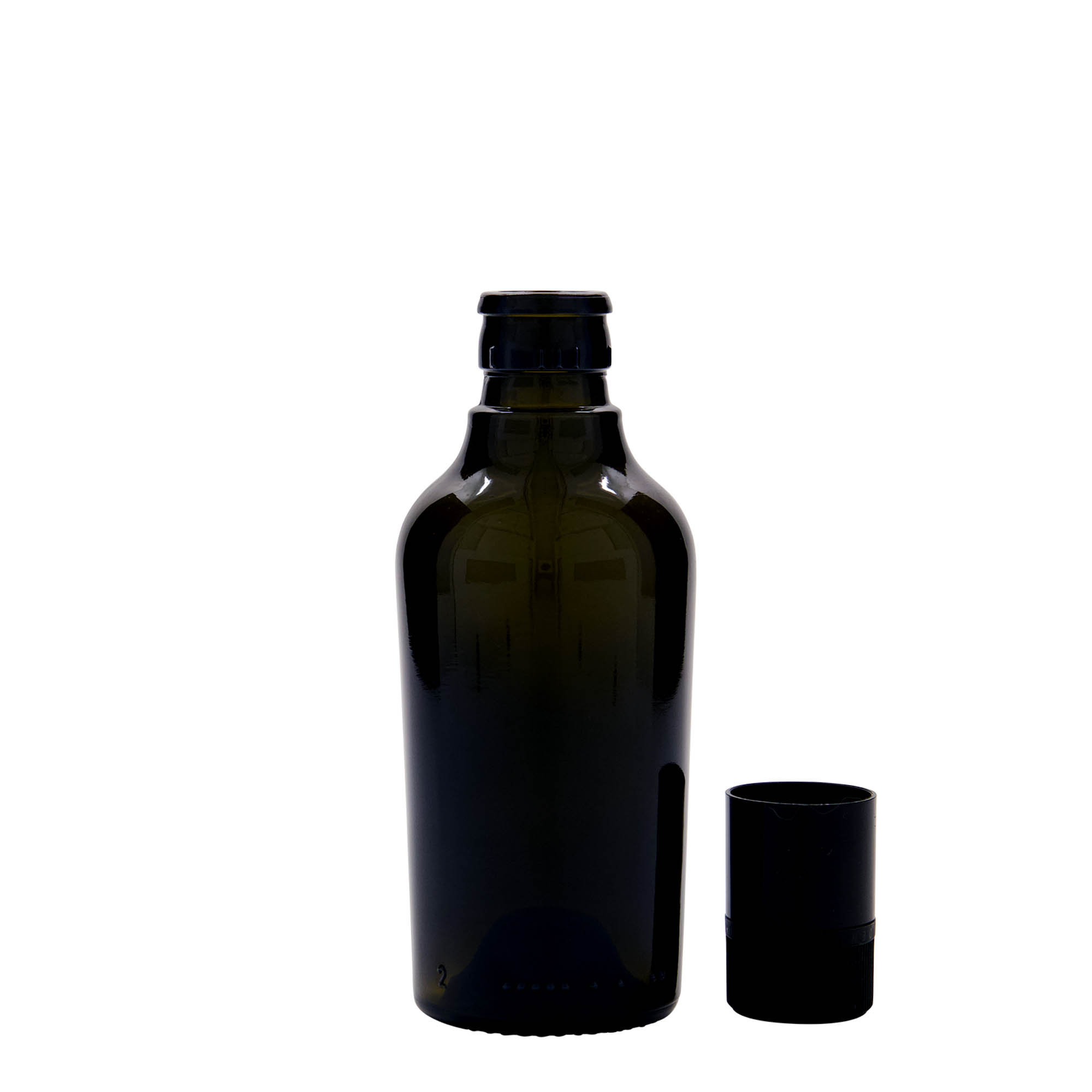 250 ml μπουκάλι ξυδιού/λαδιού 'Oleum', γυαλί, παλαιωμένο πράσινο, στόμιο: DOP
