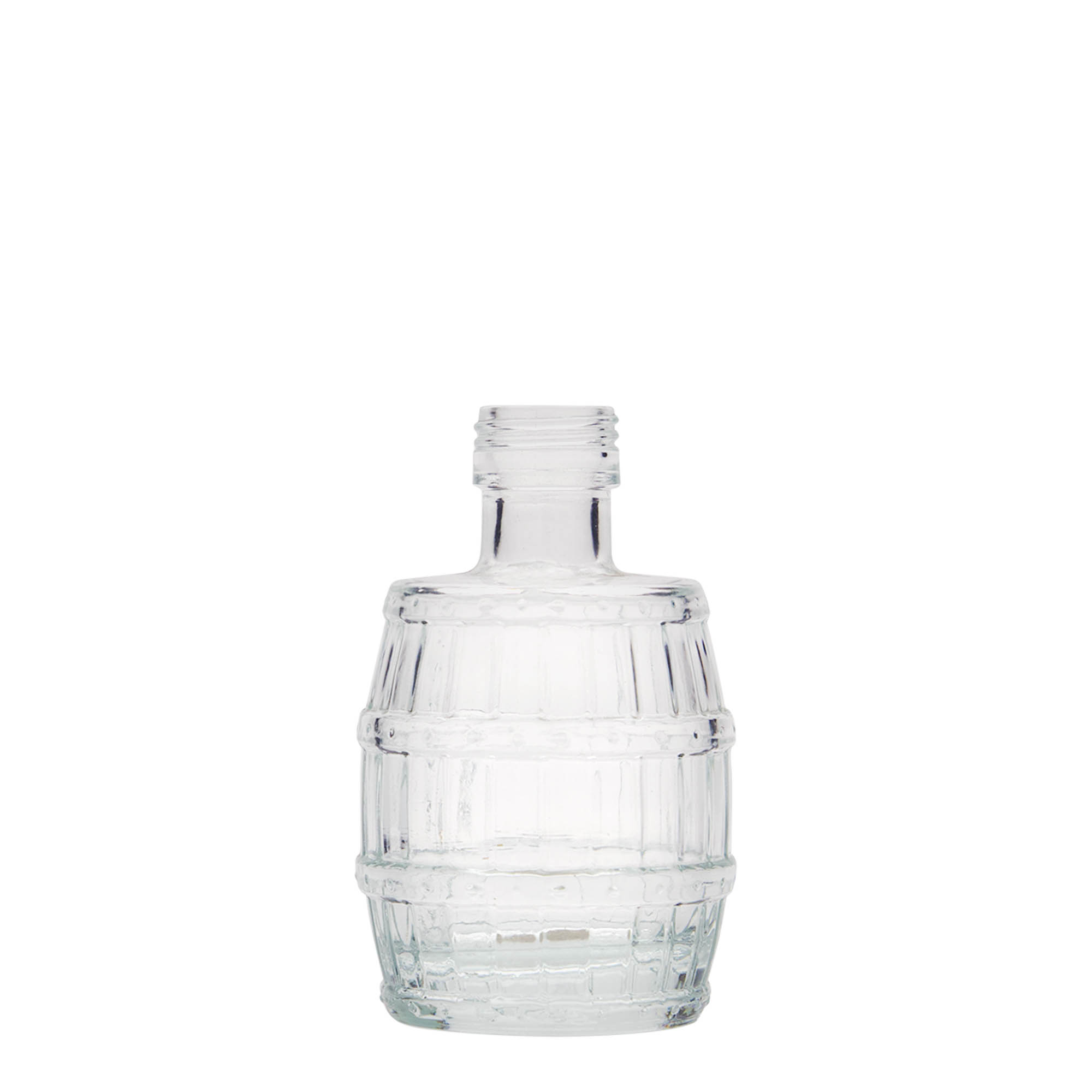 100 ml γυάλινο μπουκάλι 'βαρέλι', στόμιο: PP 24 100 ml γυάλινο μπουκάλι 'βαρέλι', στόμιο: PP 24