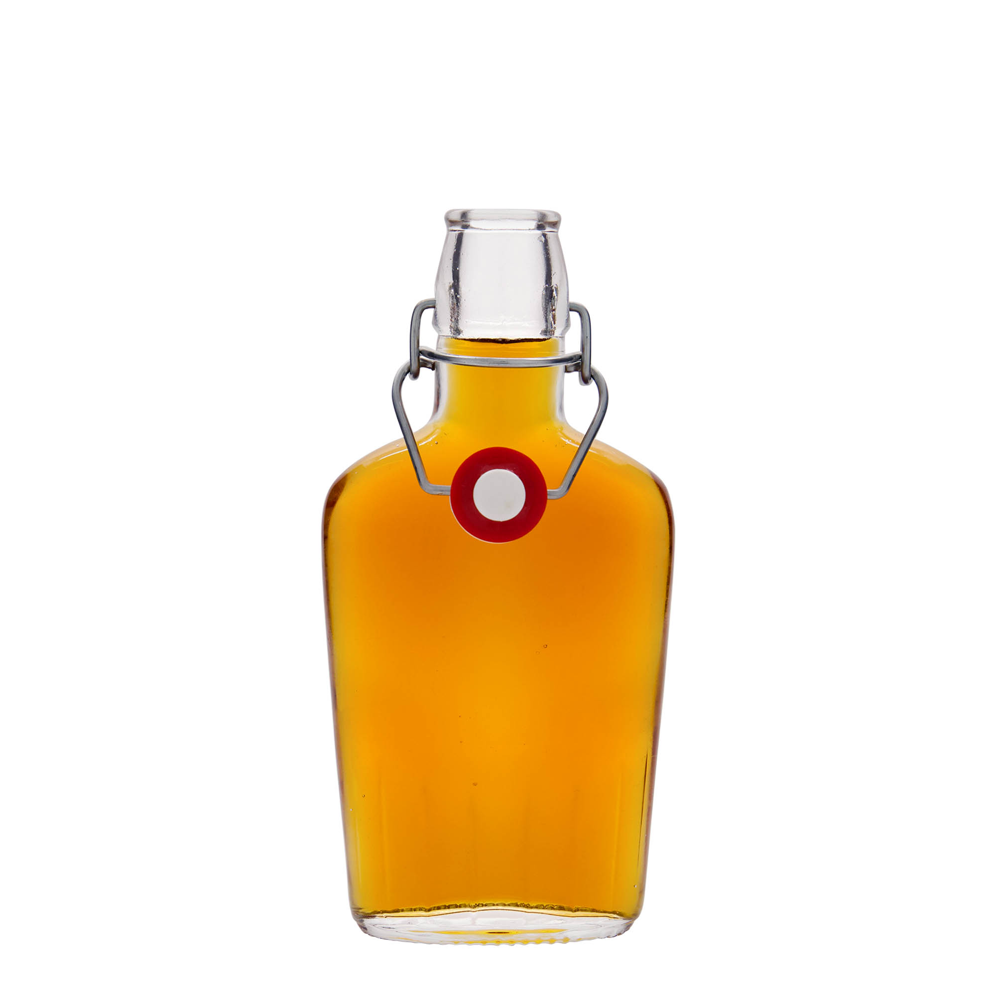 250 ml γυάλινο μπουκάλι 'Fiaschetta', οβάλ, στόμιο: κλείσιμο με μεταλλικό σφιγκτήρα