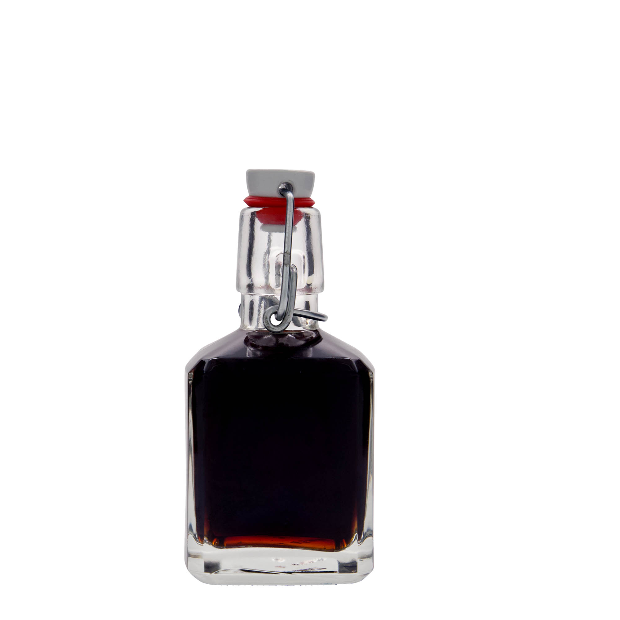 200 ml γυάλινο μπουκάλι 'Kubica', τετράγωνο, στόμιο: κλείσιμο με μεταλλικό κλιπ