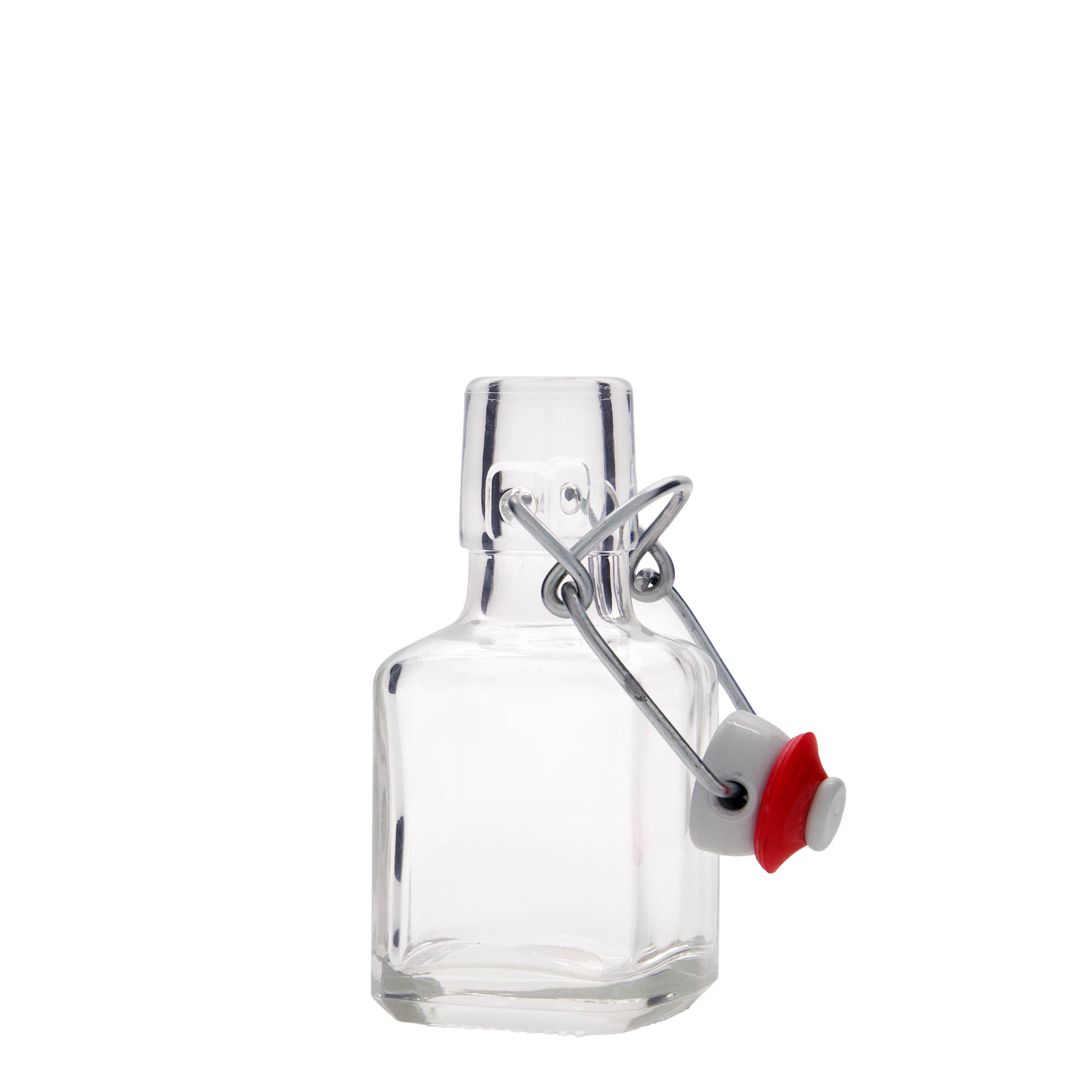 100 ml γυάλινο μπουκάλι 'Kubica', τετράγωνο, στόμιο: κλείσιμο με μπρούτζινο κλιπ