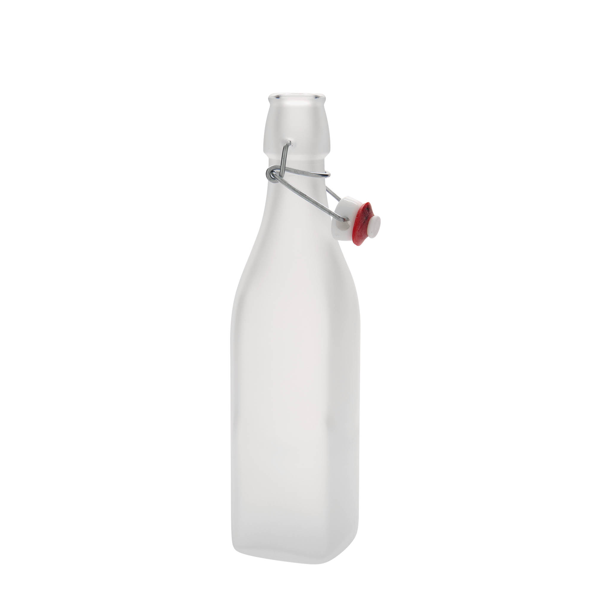 500 ml γυάλινο μπουκάλι 'Swing, τετράγωνο, λευκό, στόμιο: κλείσιμο με μπρούτζινο κρίκο