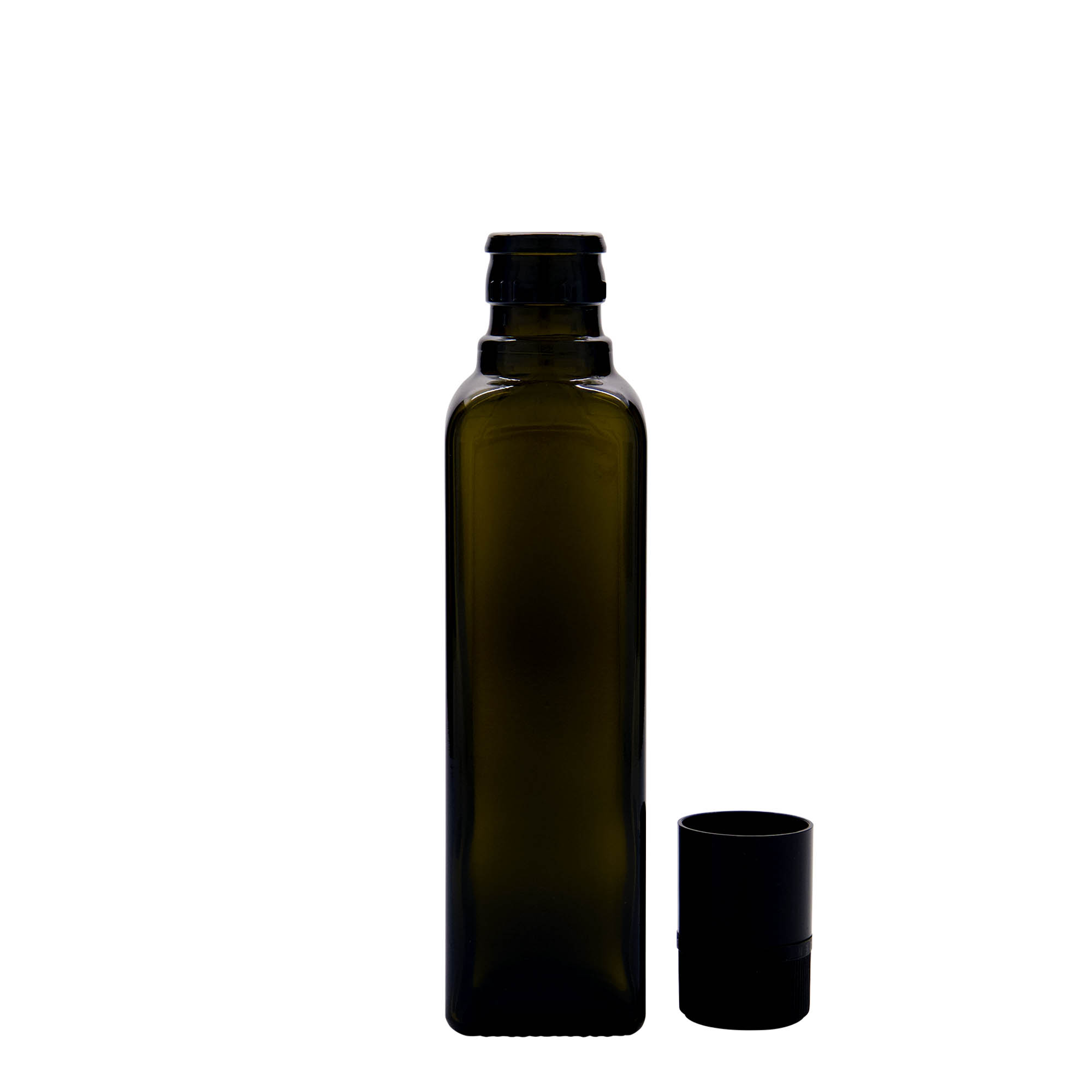 250 ml μπουκάλι ξυδιού/λαδιού 'Quadra', γυαλί, τετράγωνο, παλαιωμένο πράσινο, στόμιο: DOP