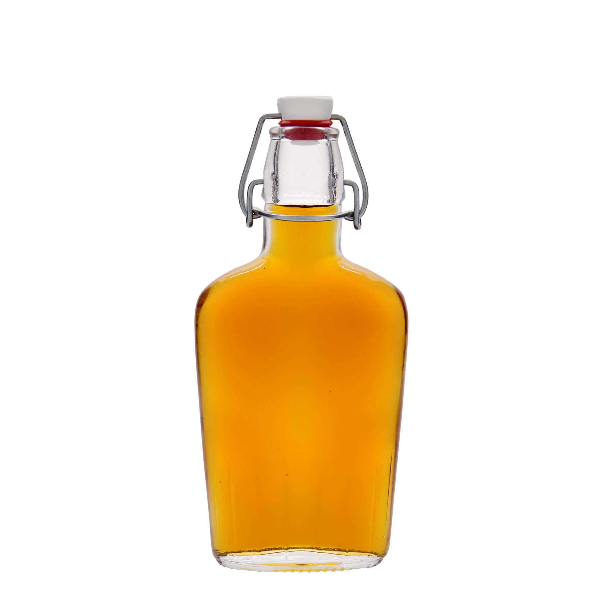 250 ml γυάλινο μπουκάλι 'Fiaschetta', οβάλ, στόμιο: κλείσιμο με μεταλλικό σφιγκτήρα
