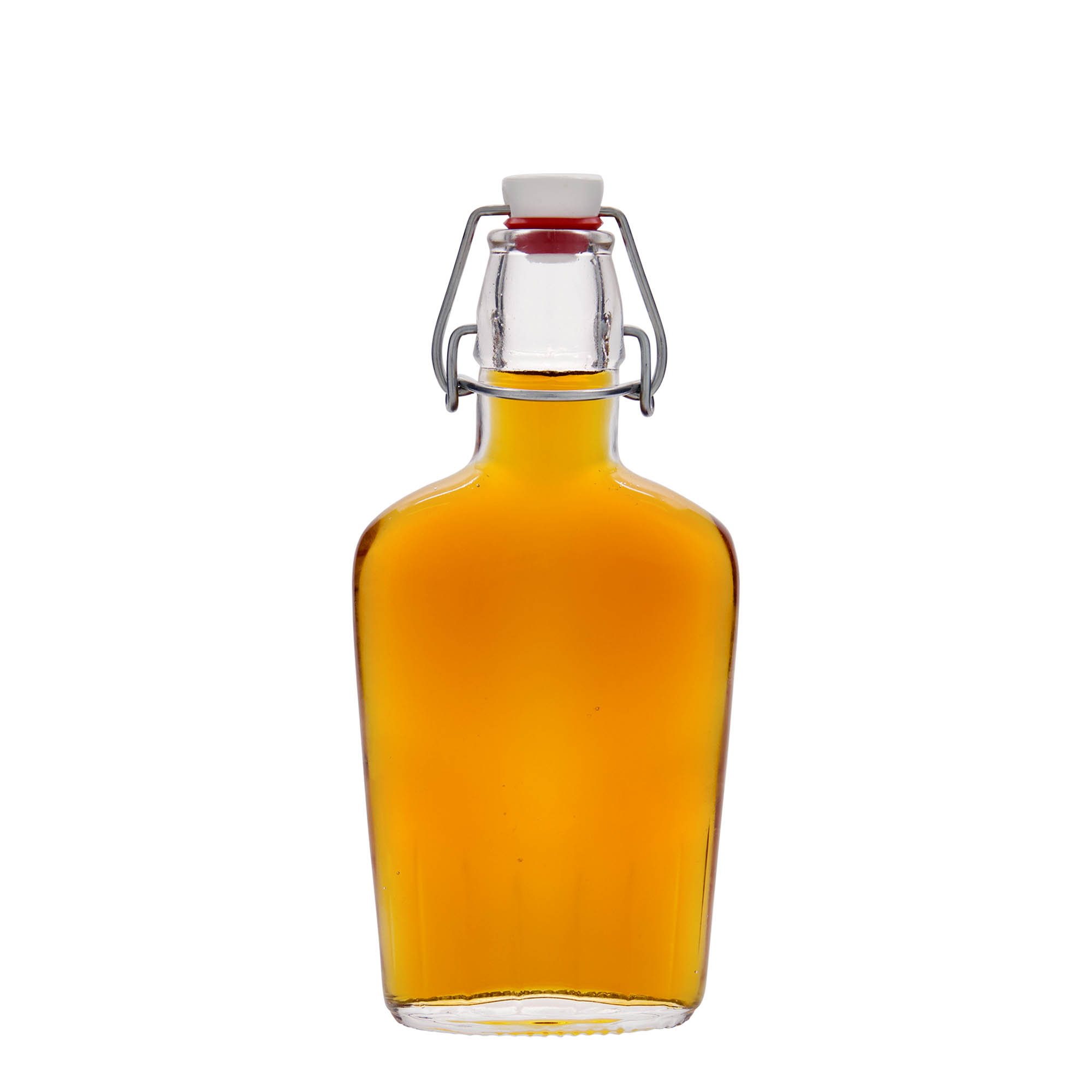 250 ml γυάλινο μπουκάλι 'Fiaschetta', οβάλ, στόμιο: κλείσιμο με μεταλλικό σφιγκτήρα