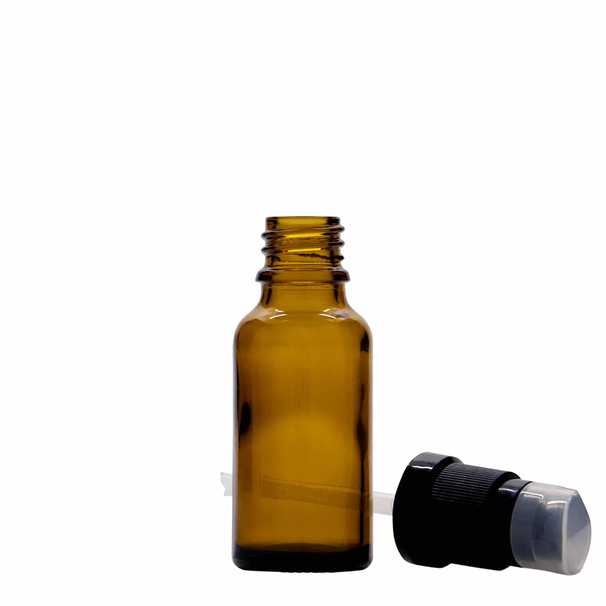 20 ml φιαλίδιο ιατρικής με αντλία λοσιόν, γυαλί, καφέ, στόμιο: DIN 18