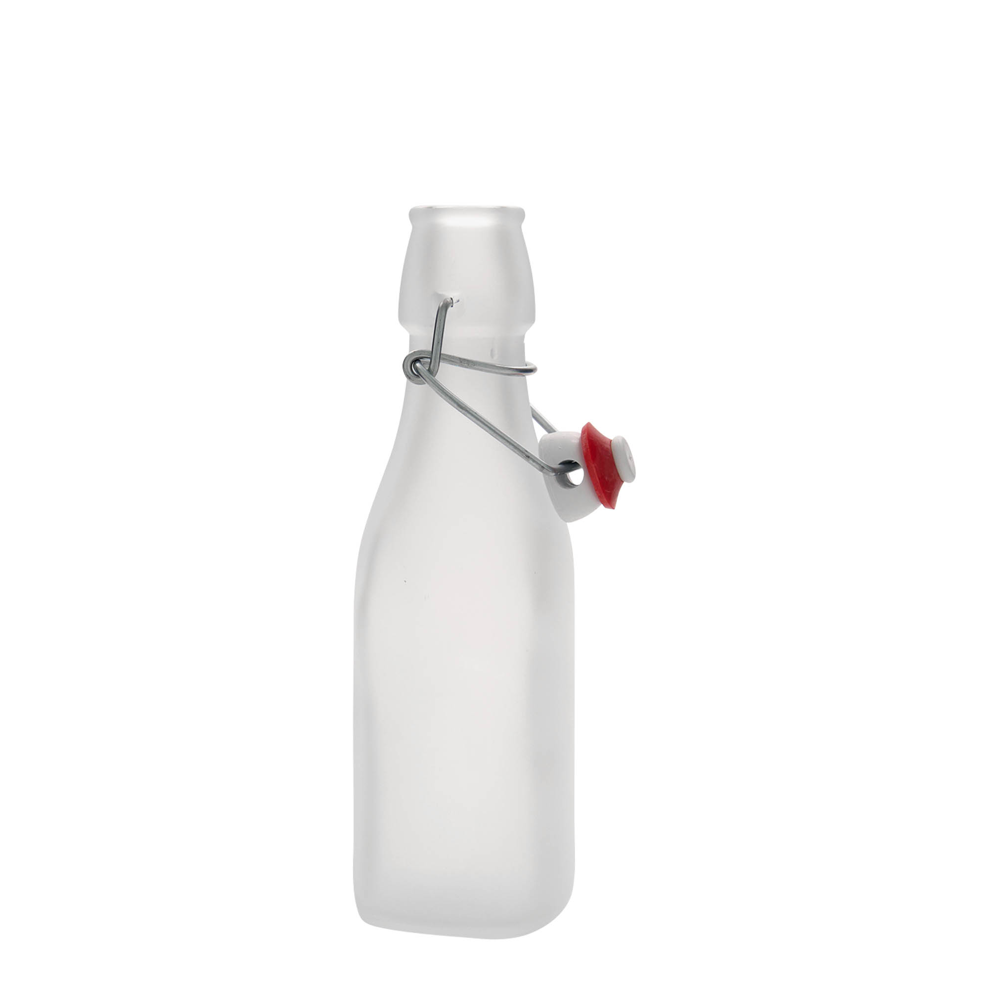 250 ml γυάλινο μπουκάλι 'Swing, τετράγωνο, λευκό, στόμιο: κλείσιμο με μπρούτζινο κλιπ