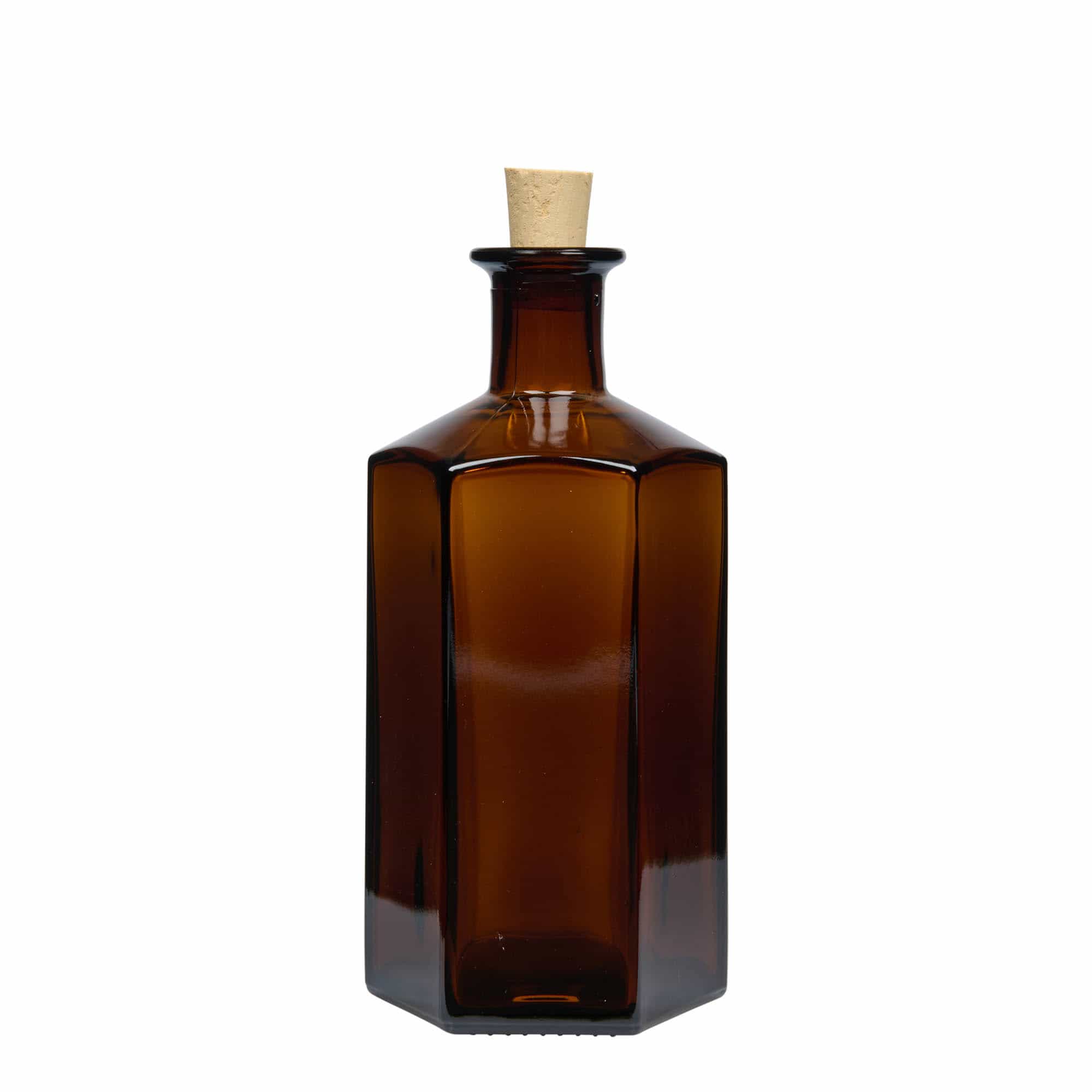 Γυάλινο μπουκάλι 500 ml Apothecary 'Jimmy'. εξαγωνικό. καφέ. Στόμιο: φελλός