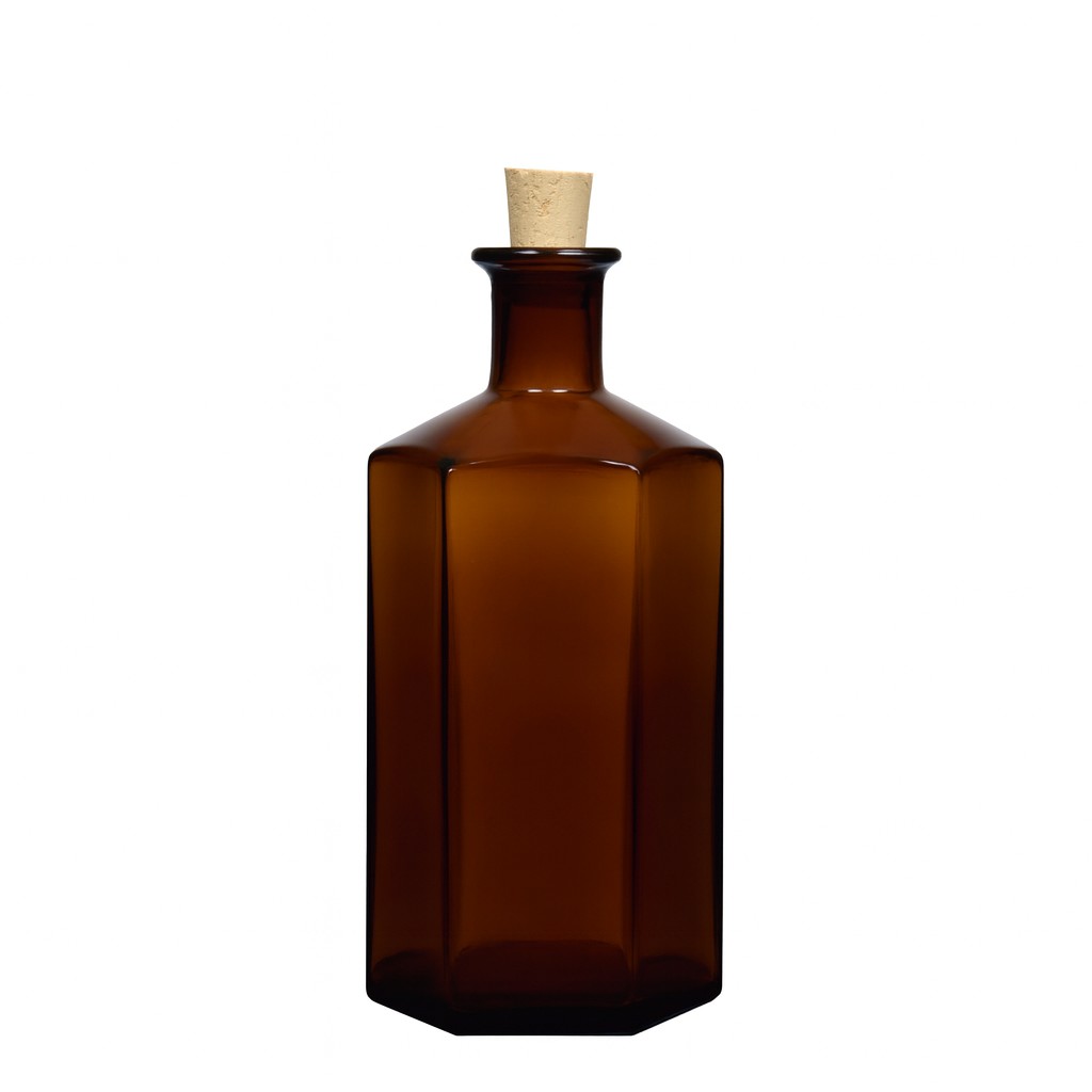 500 ml γυάλινο μπουκάλι φαρμακοποιού 'Jimmy', εξαγωνικό, καφέ, στόμιο: φελλός 500 ml γυάλινο μπουκάλι φαρμακοποιού 'Jimmy', εξαγωνικό, καφέ, στόμιο: φελλός