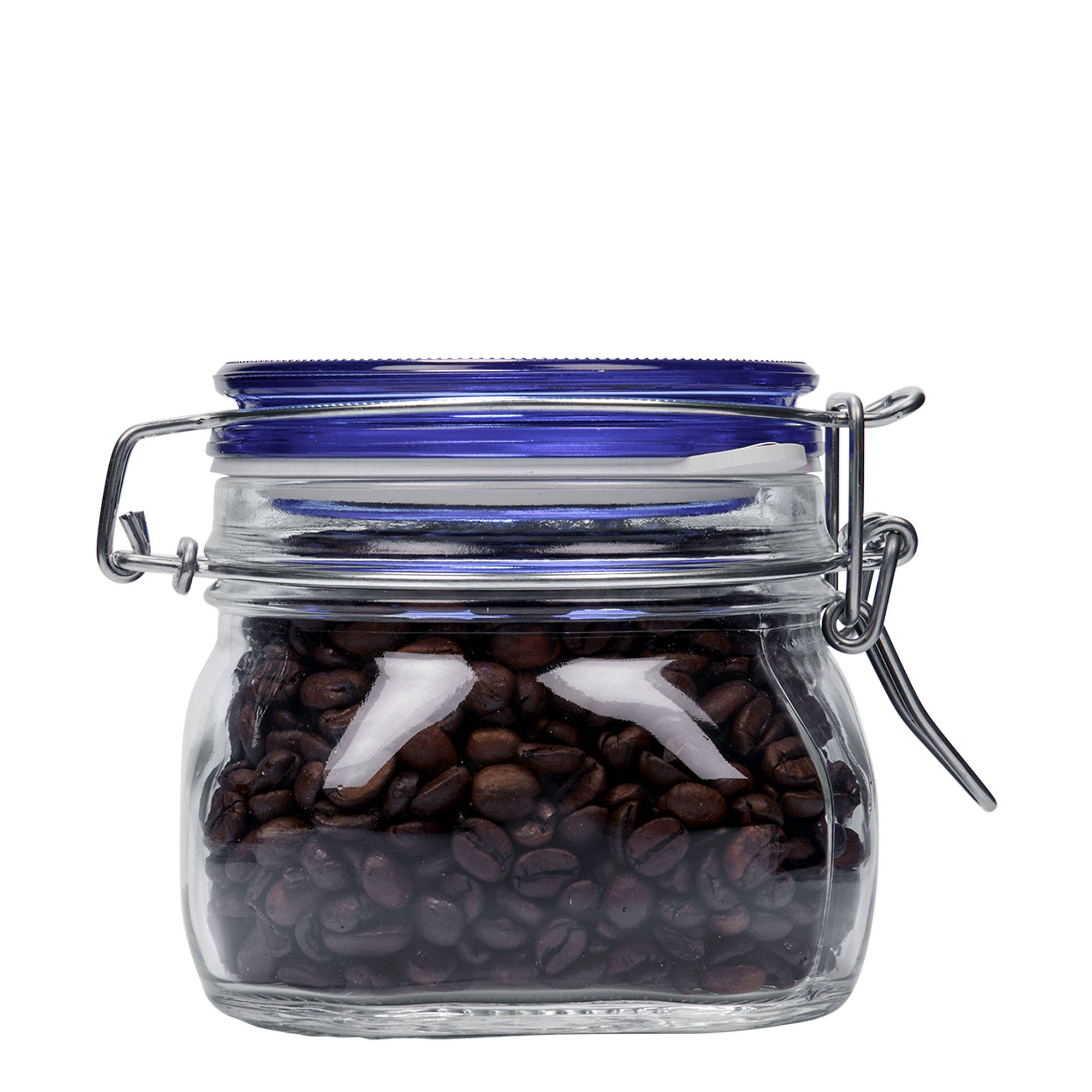 500 ml γυάλινο βάζο με σύρμα κλεισίματος 'Fido' με μπλε καπάκι, τετράγωνο, άνοιγμα: κλείσιμο με σύρμα