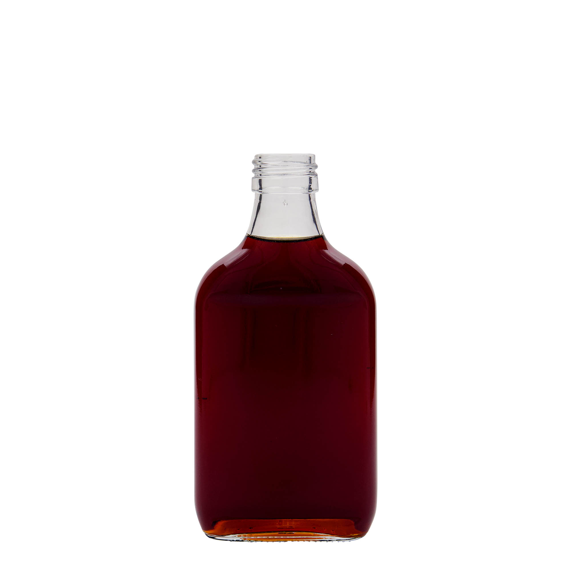 200 ml φιάλη τσέπης, ορθογώνια, γυάλινη, στόμιο: PP 28 200 ml φιάλη τσέπης, ορθογώνια, γυάλινη, στόμιο: PP 28