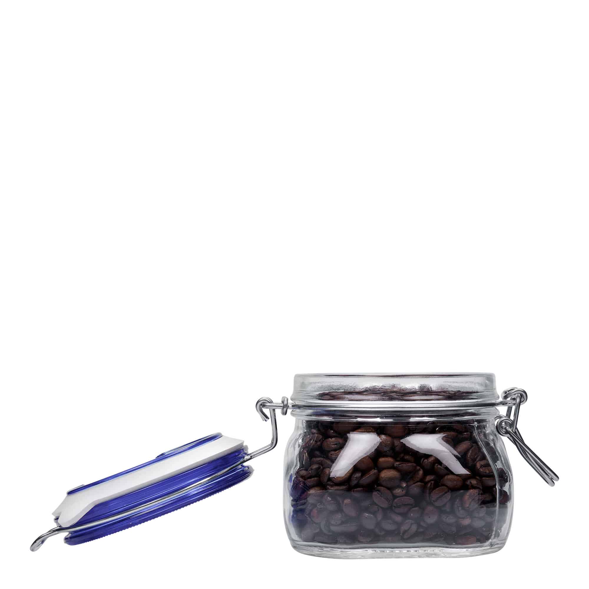 500 ml γυάλινο βάζο με σύρμα κλεισίματος 'Fido' με μπλε καπάκι, τετράγωνο, άνοιγμα: κλείσιμο με σύρμα 500 ml γυάλινο βάζο με σύρμα κλεισίματος 'Fido' με μπλε καπάκι, τετράγωνο, άνοιγμα: κλείσιμο με σύρμα