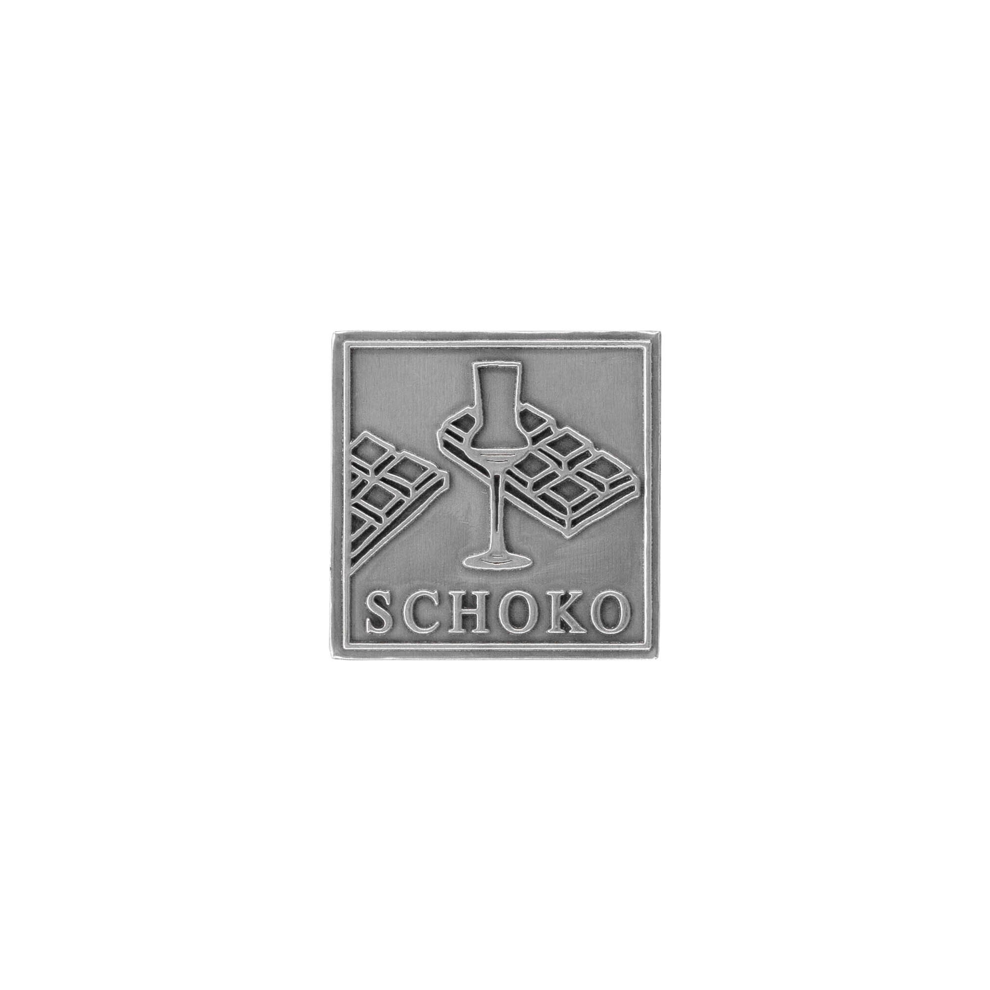 Ετικέτα κασσίτερου 'Σοκολάτα', τετράγωνη, μέταλλο, ασημί Ετικέτα κασσίτερου 'Σοκολάτα', τετράγωνη, μέταλλο, ασημί