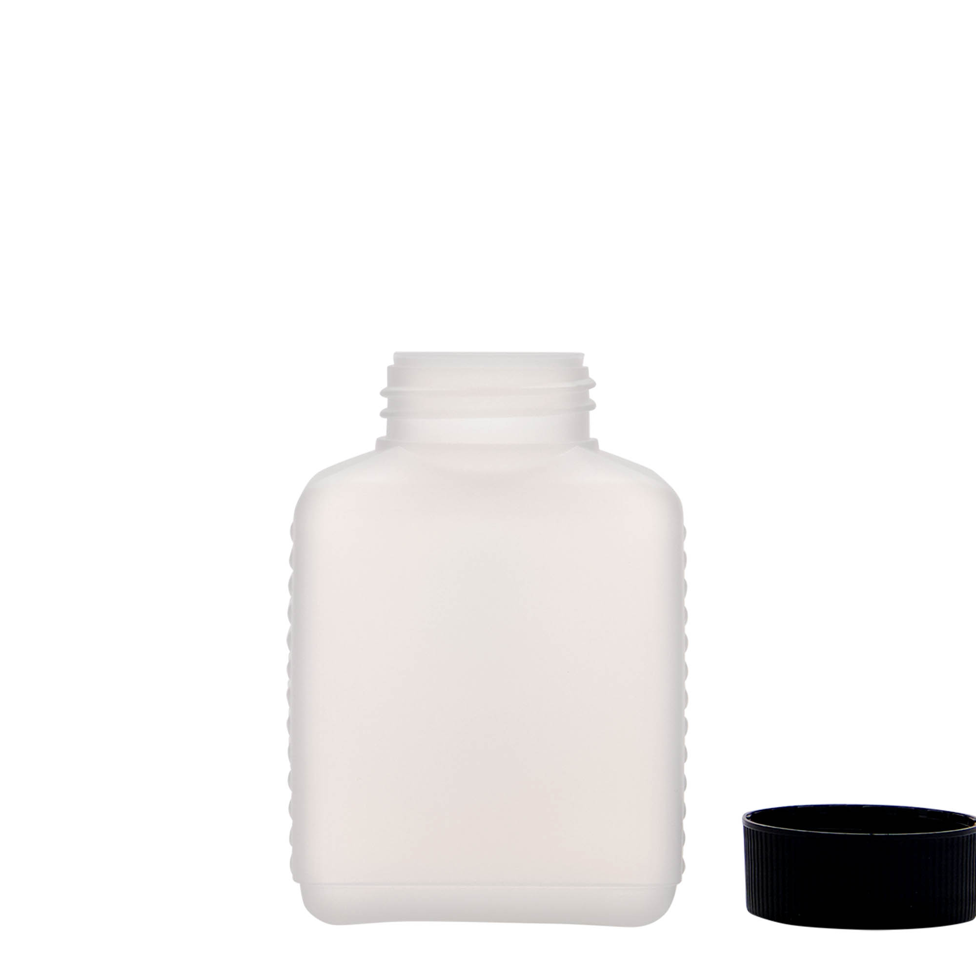 250 ml φιάλη με φαρδύ λαιμό, ορθογώνια, πλαστικό HDPE, φυσικό, στόμιο: DIN 40 EPE