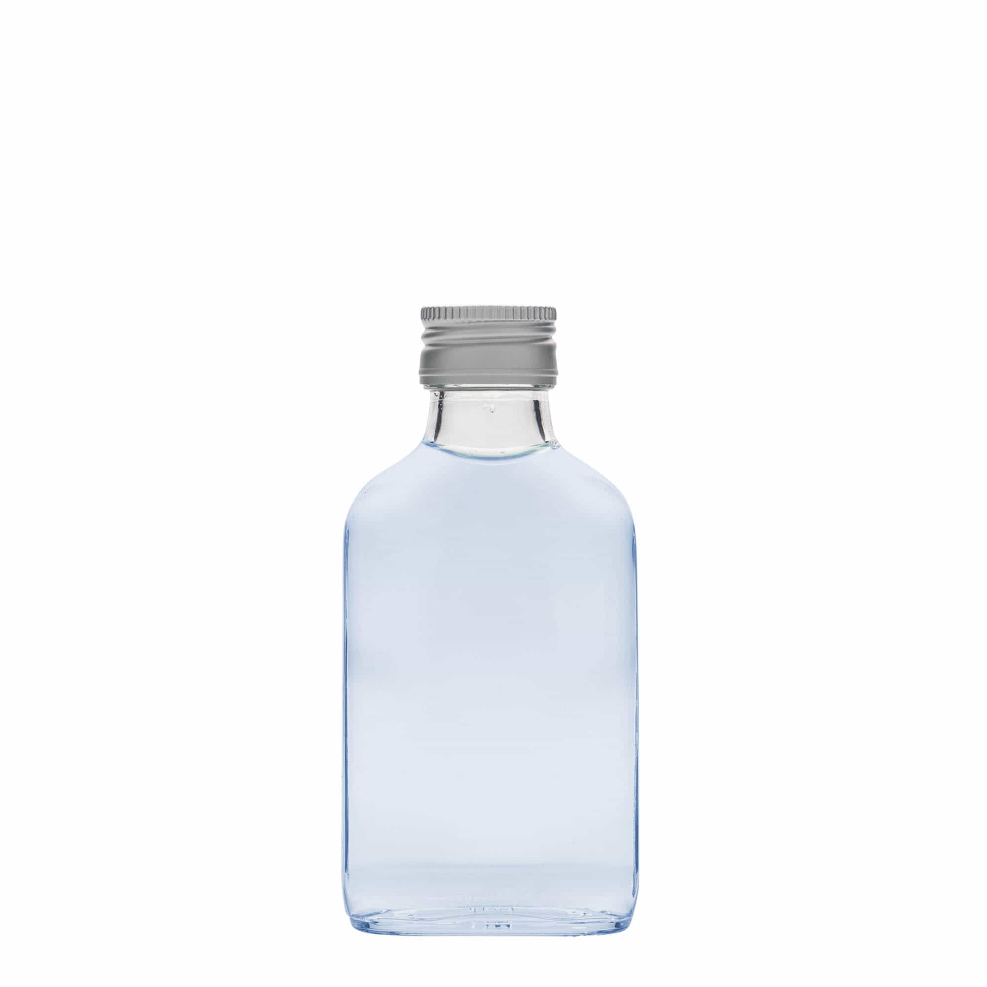 100 ml φιάλη τσέπης, ορθογώνια, γυαλί, στόμιο: PP 28