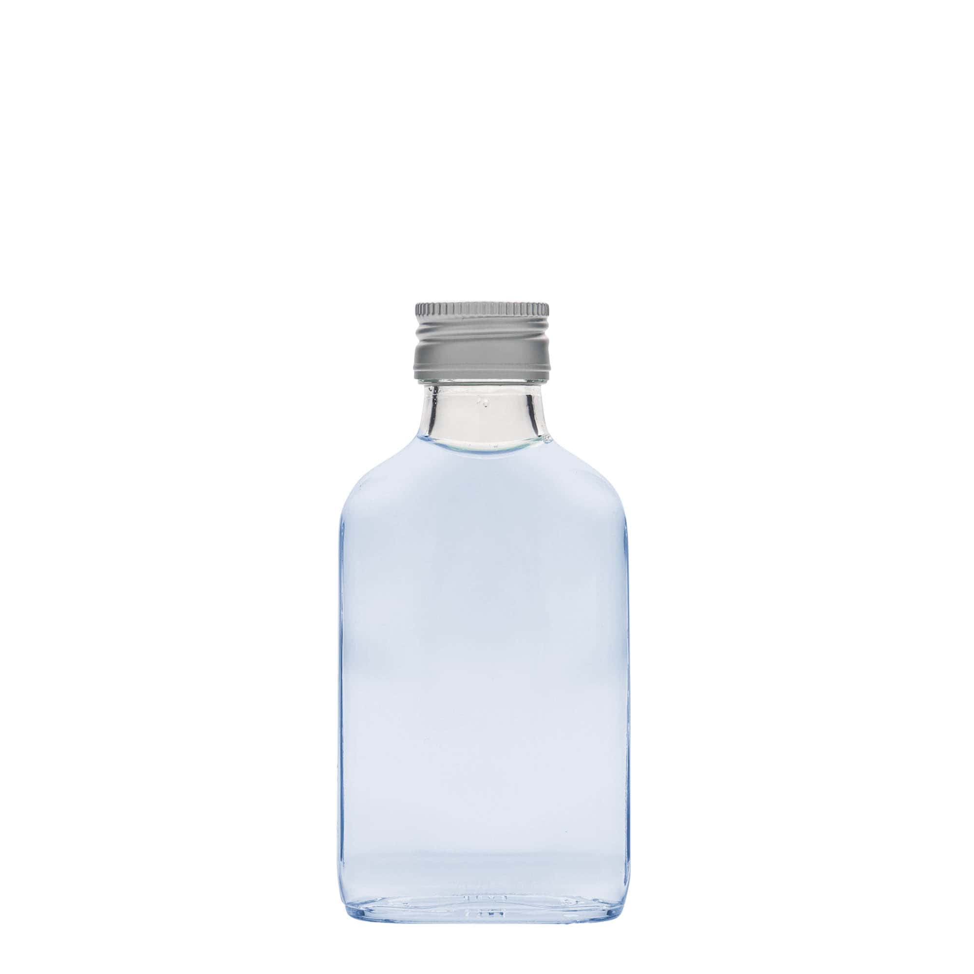 100 ml φιάλη τσέπης, ορθογώνια, γυαλί, στόμιο: PP 28 100 ml φιάλη τσέπης, ορθογώνια, γυαλί, στόμιο: PP 28