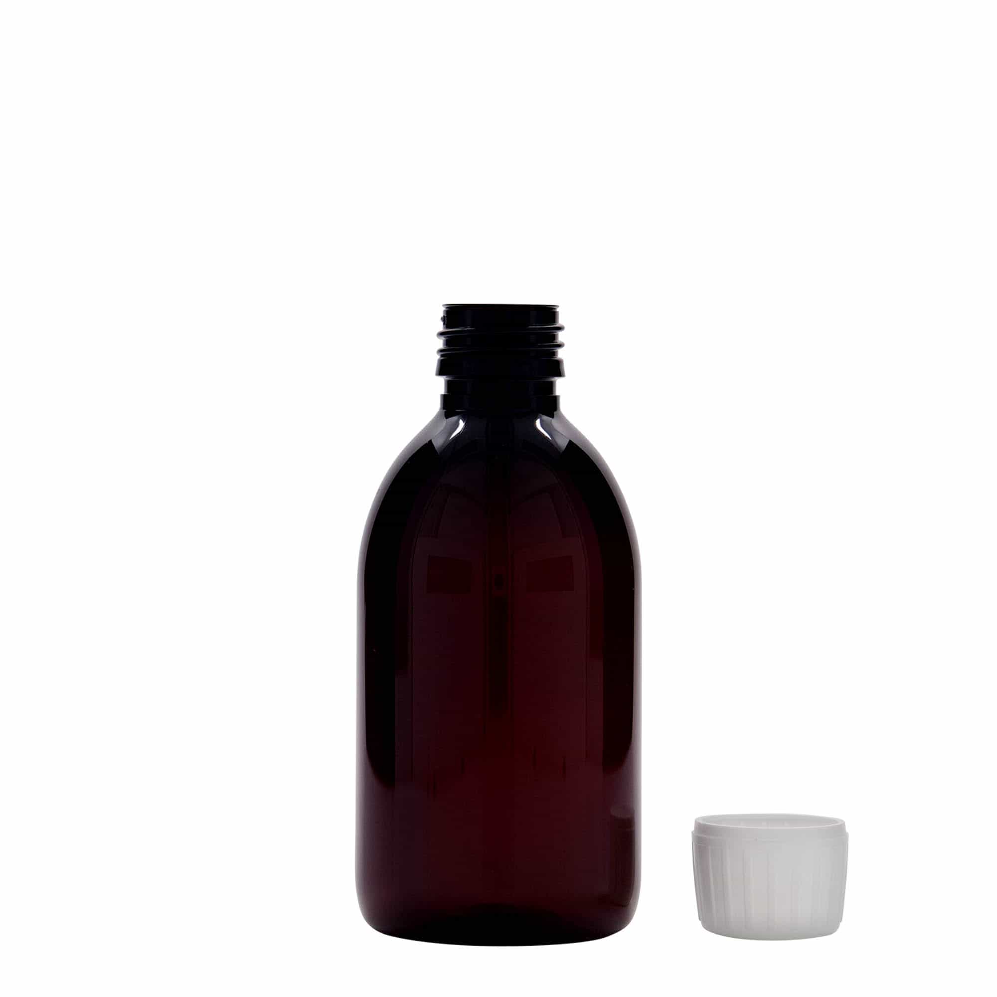 250 ml φιάλη φαρμάκου PET, καφέ, πλαστικό, στόμιο: PP 28