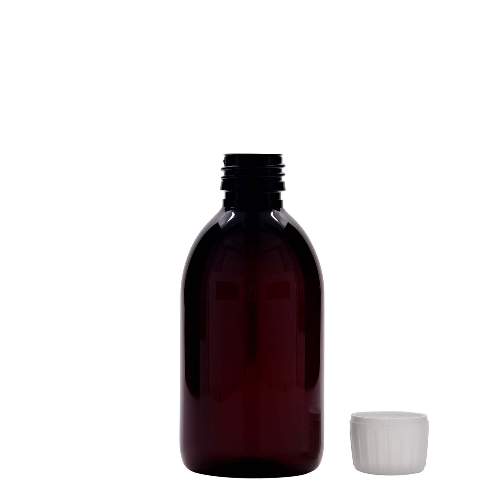 250 ml φιάλη φαρμάκου PET, καφέ, πλαστικό, στόμιο: PP 28