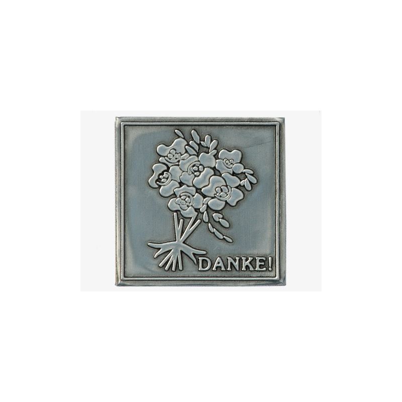 Ετικέτα από κασσίτερο 'Danke', τετράγωνη, μέταλλο, ασημί Ετικέτα από κασσίτερο 'Danke', τετράγωνη, μέταλλο, ασημί