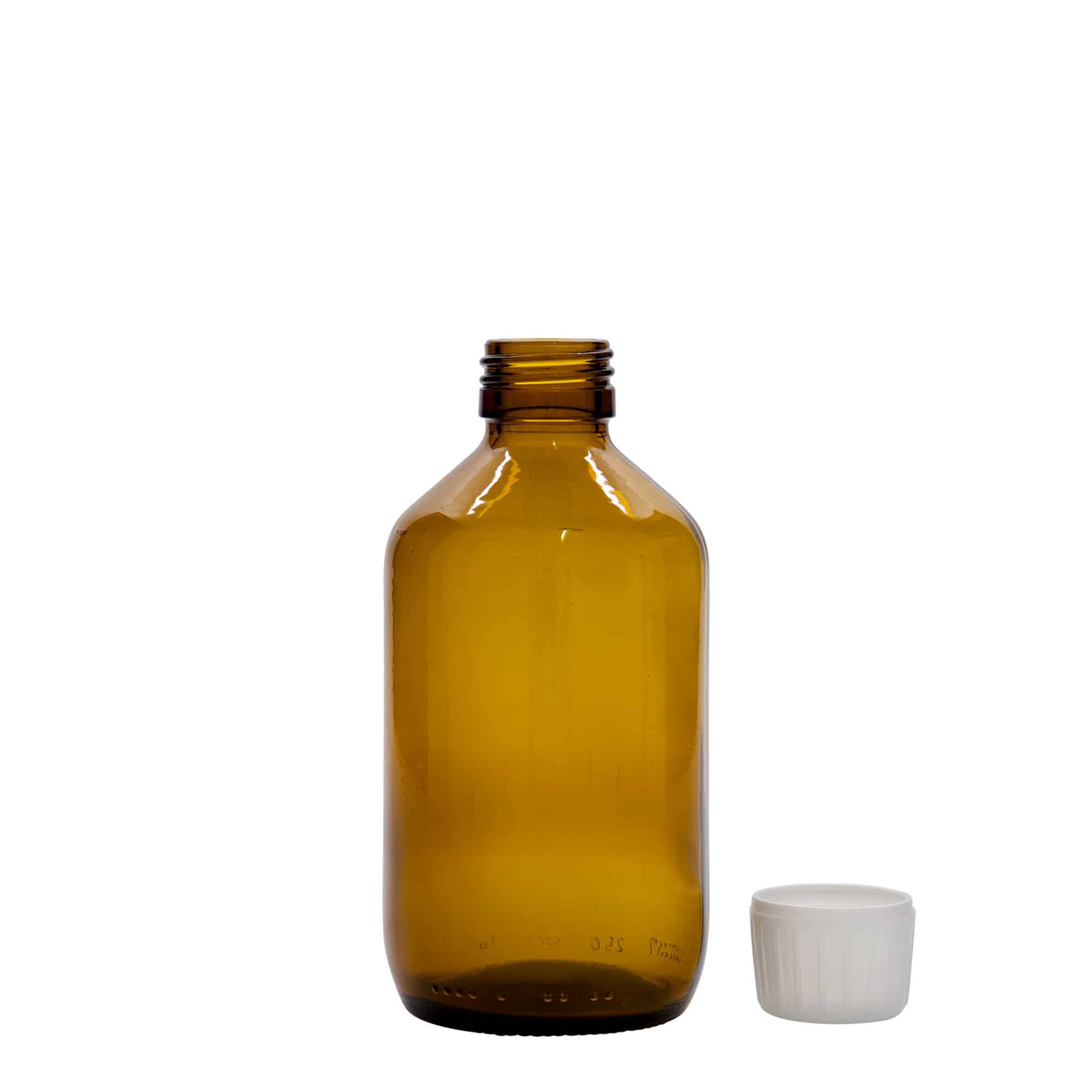 250 ml ιατρικό μπουκάλι, καφέ, γυαλί, στόμιο: PP 28