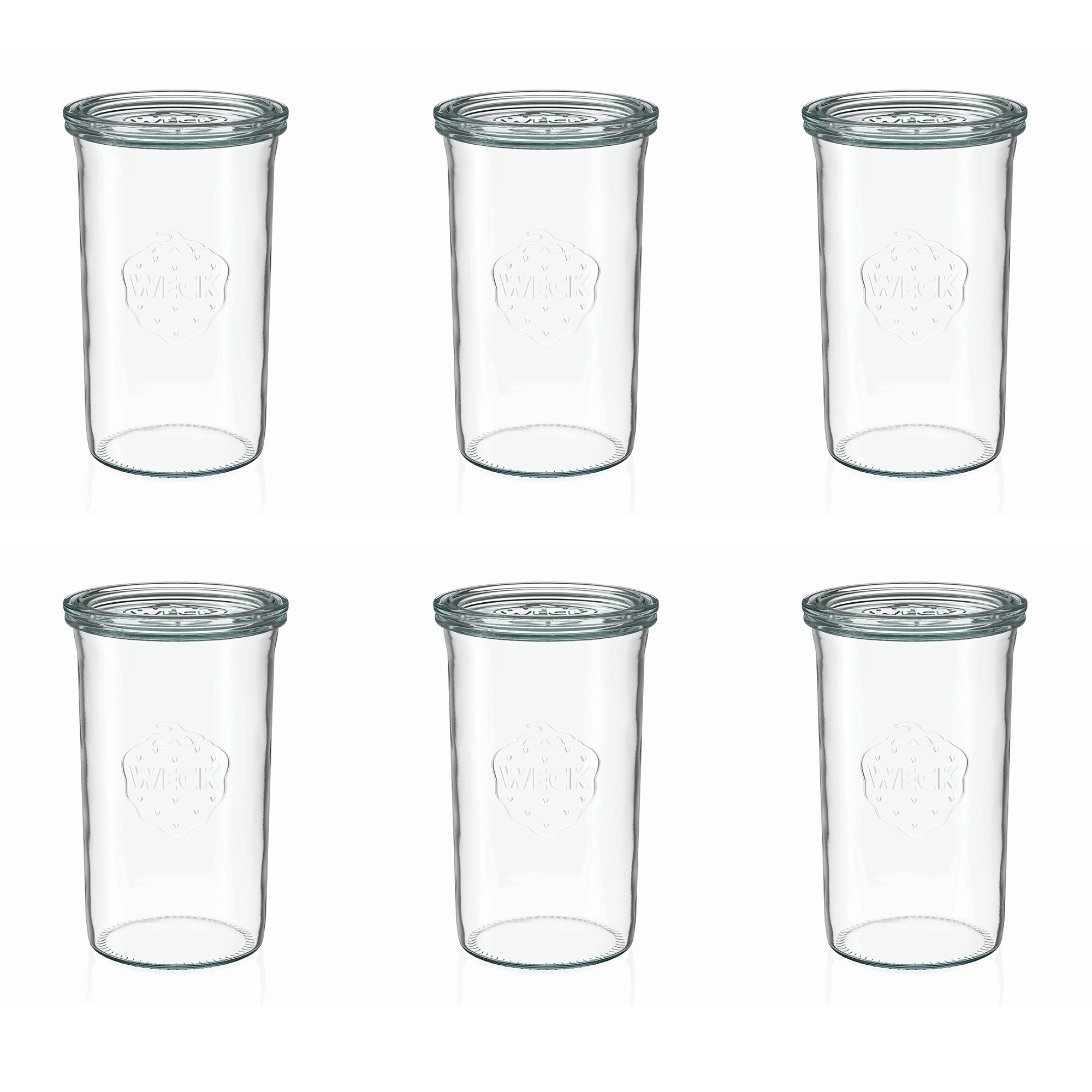 6x Κυλινδρικό βάζο WECK 1000 ml με γυάλινο καπάκι RR 100