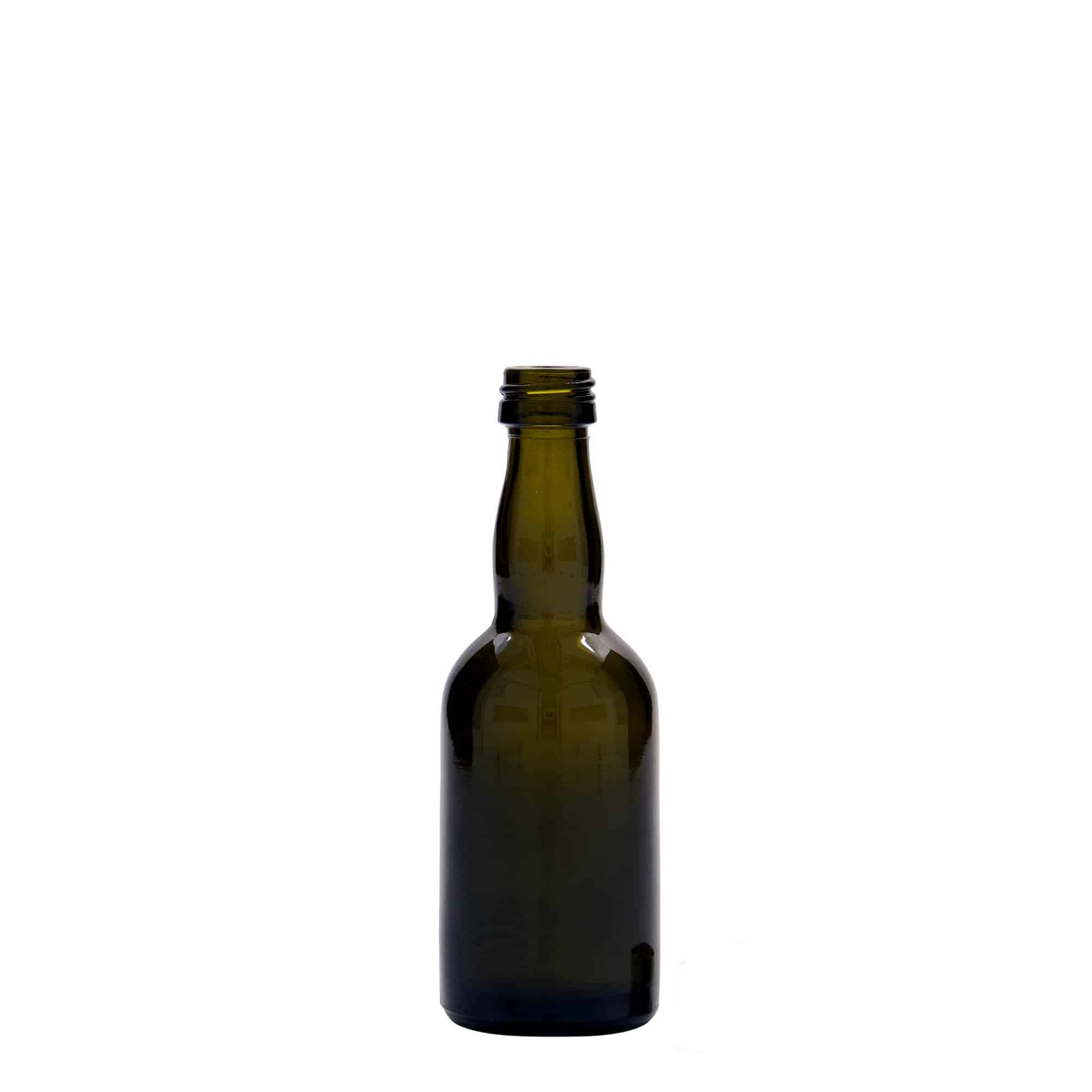 50 ml γυάλινο μπουκάλι 'Proba', αντικ πράσινο, στόμιο: PP 18 50 ml γυάλινο μπουκάλι 'Proba', αντικ πράσινο, στόμιο: PP 18