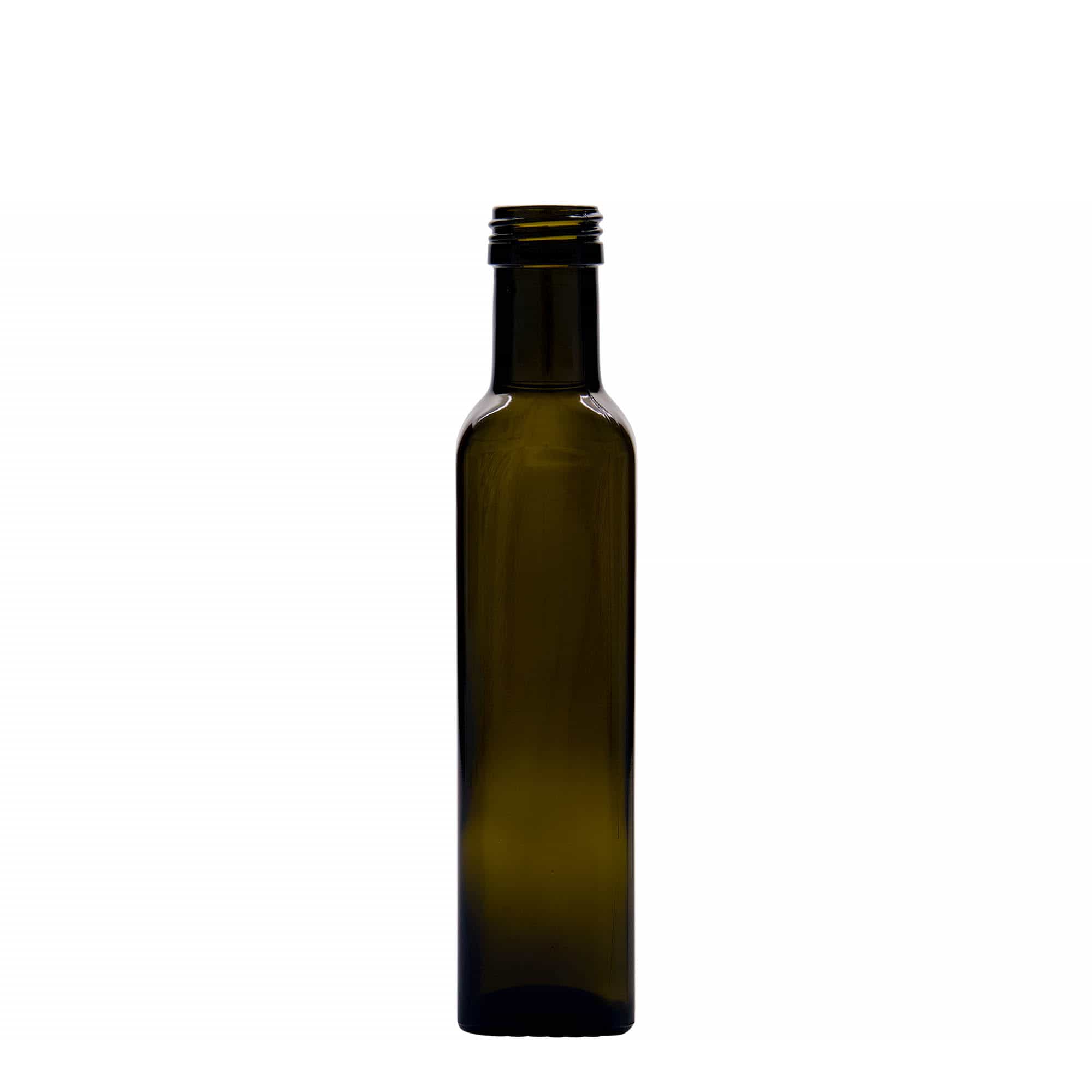250 ml γυάλινο μπουκάλι 'Marasca', τετράγωνο, παλαιωμένο πράσινο, στόμιο: PP 31,5 250 ml γυάλινο μπουκάλι 'Marasca', τετράγωνο, παλαιωμένο πράσινο, στόμιο: PP 31,5